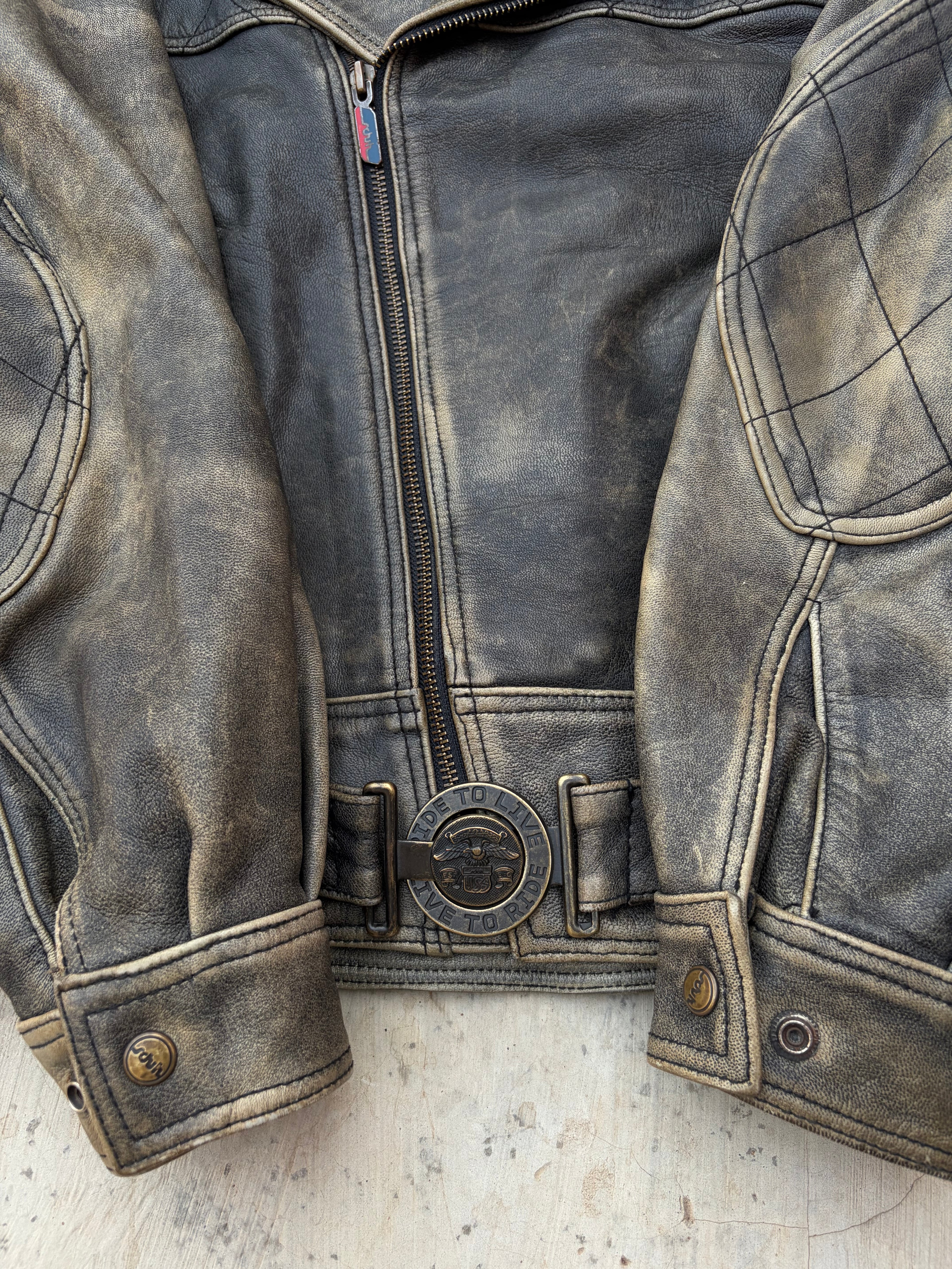 Vintage 90s Sunfaded Leather Biker Jacket XL
