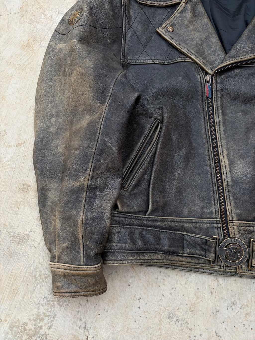 Vintage 90s Sunfaded Leather Biker Jacket XL