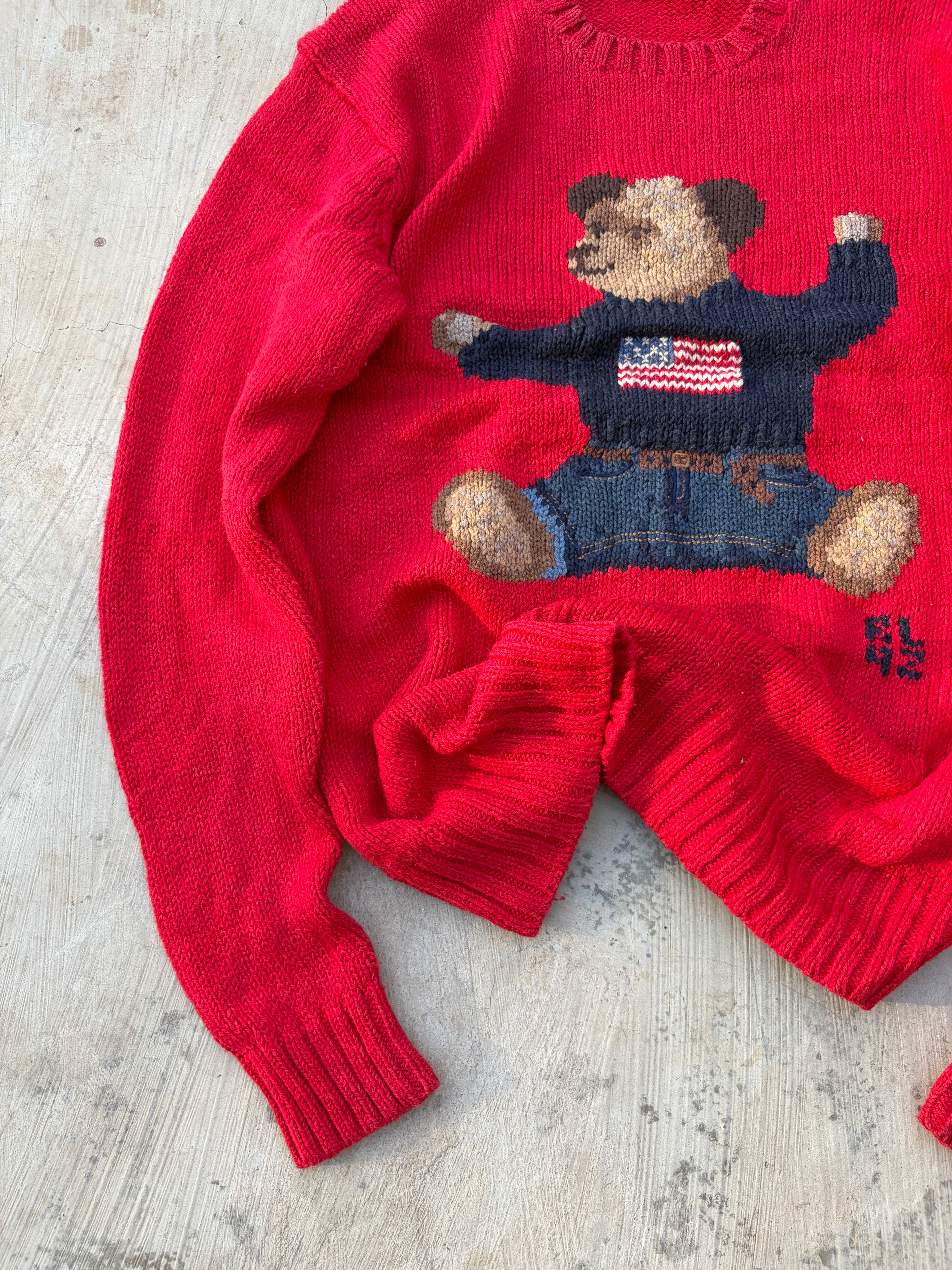Vintage Polo Ralph Lauren Bear Knit Sweater Red Cotton L
