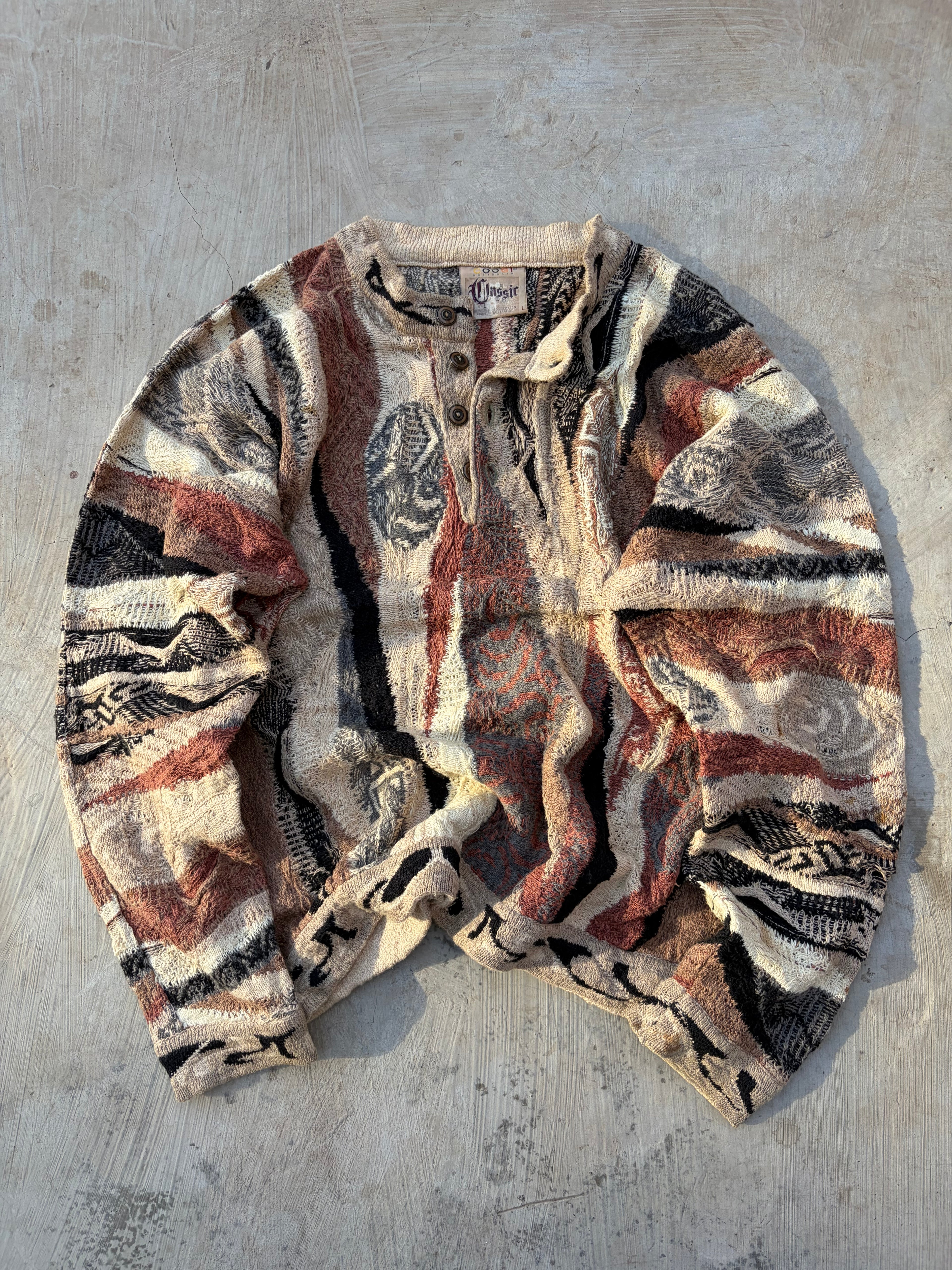 Vintage 90s COOGI Australia Textured Knit Henley Sweater Size L