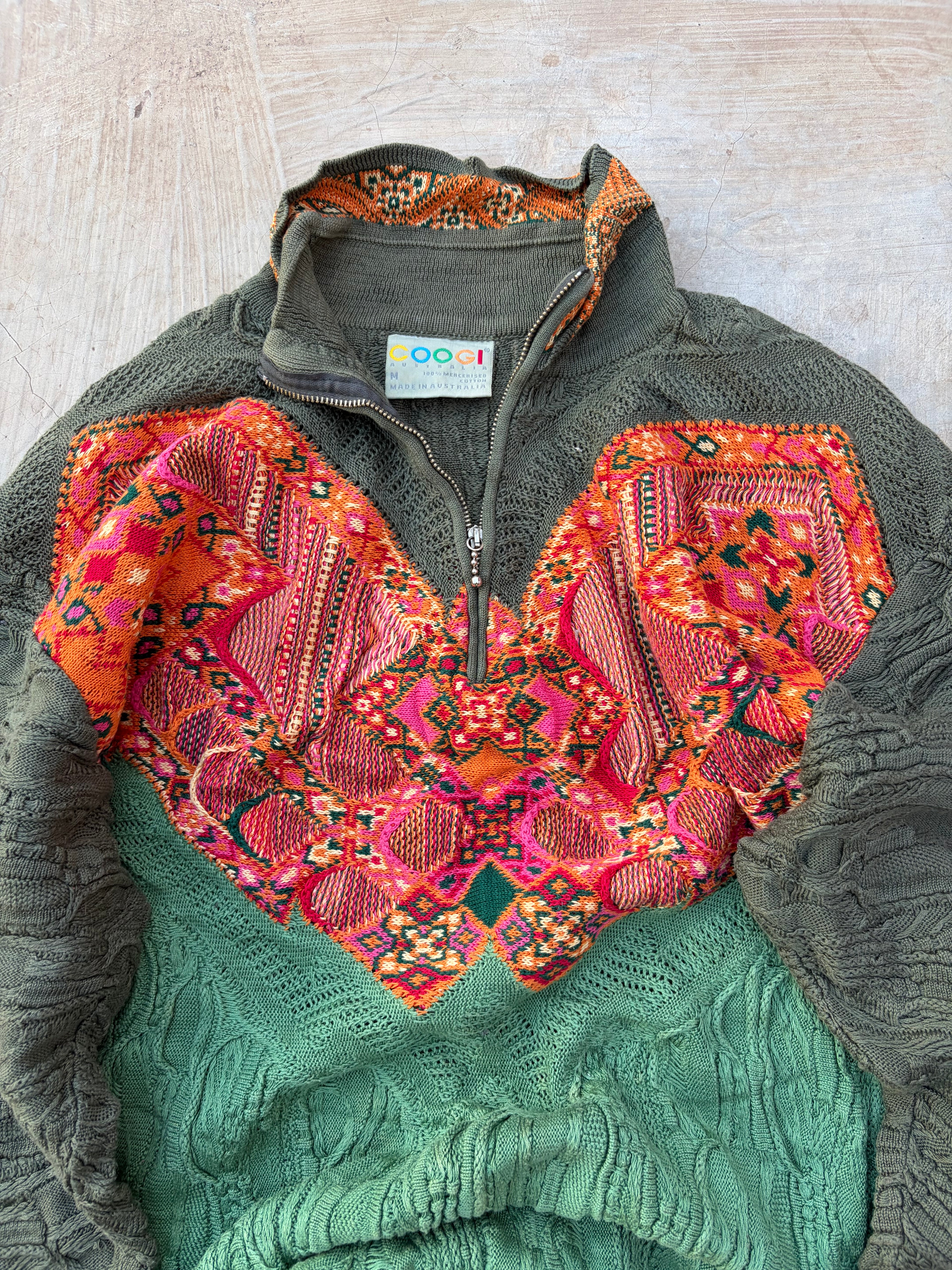 Vintage 90s COOGI Australia 1/4 Zip 3D Textured Knit Sweater  M