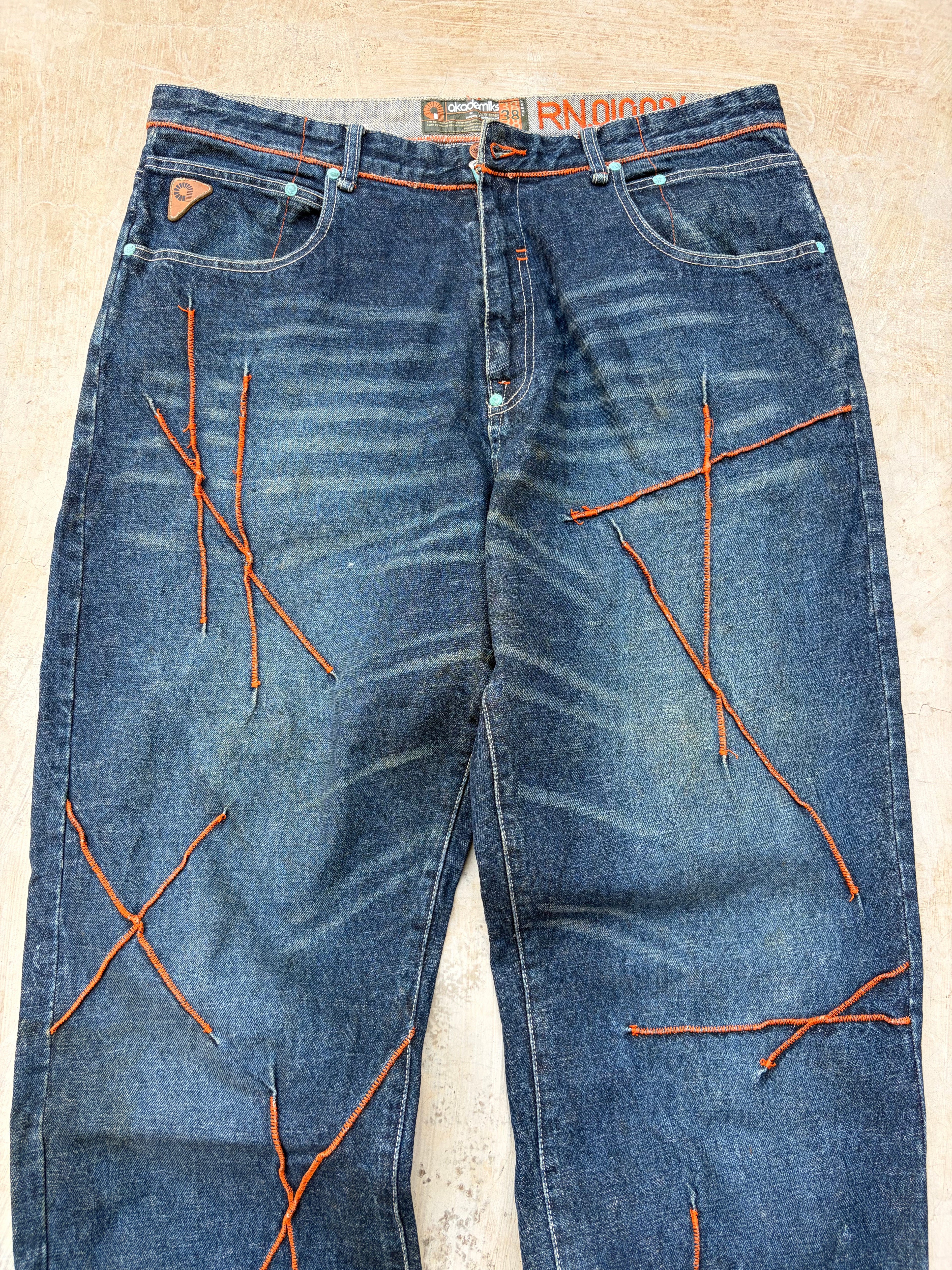 Vintage 00s Akademiks Y2K Orange Stiching Jeans