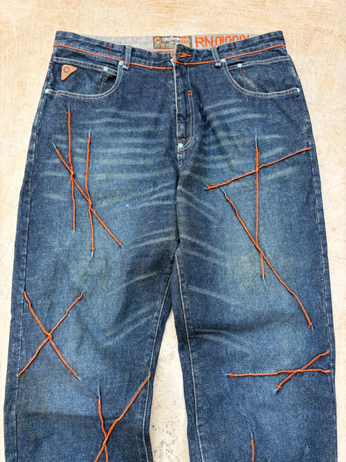 Vintage 00s Akademiks Y2K Orange Stiching Jeans