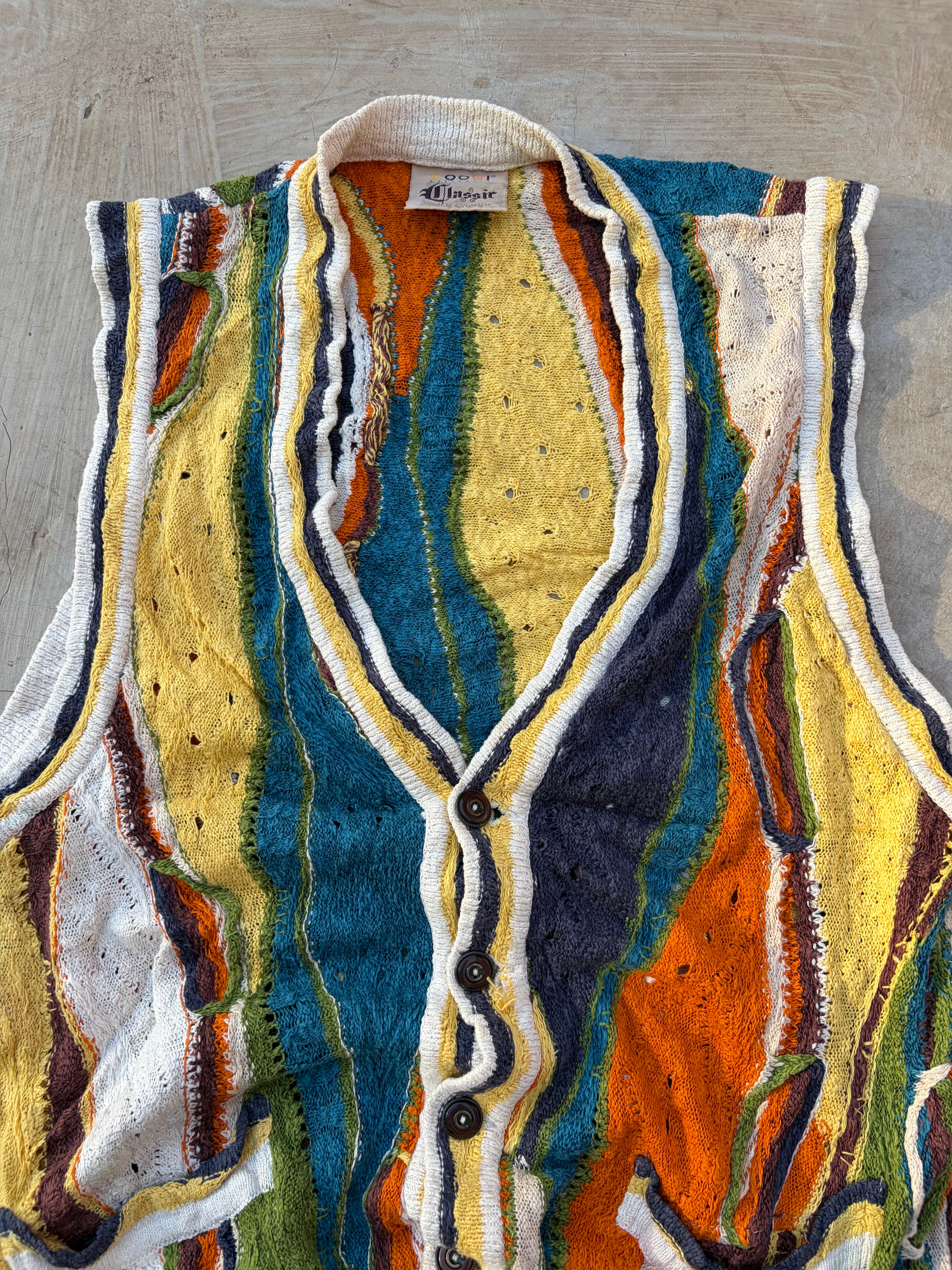 Vintage 90s Coogi Textured Knit Vest Multicolor Button Front Size L