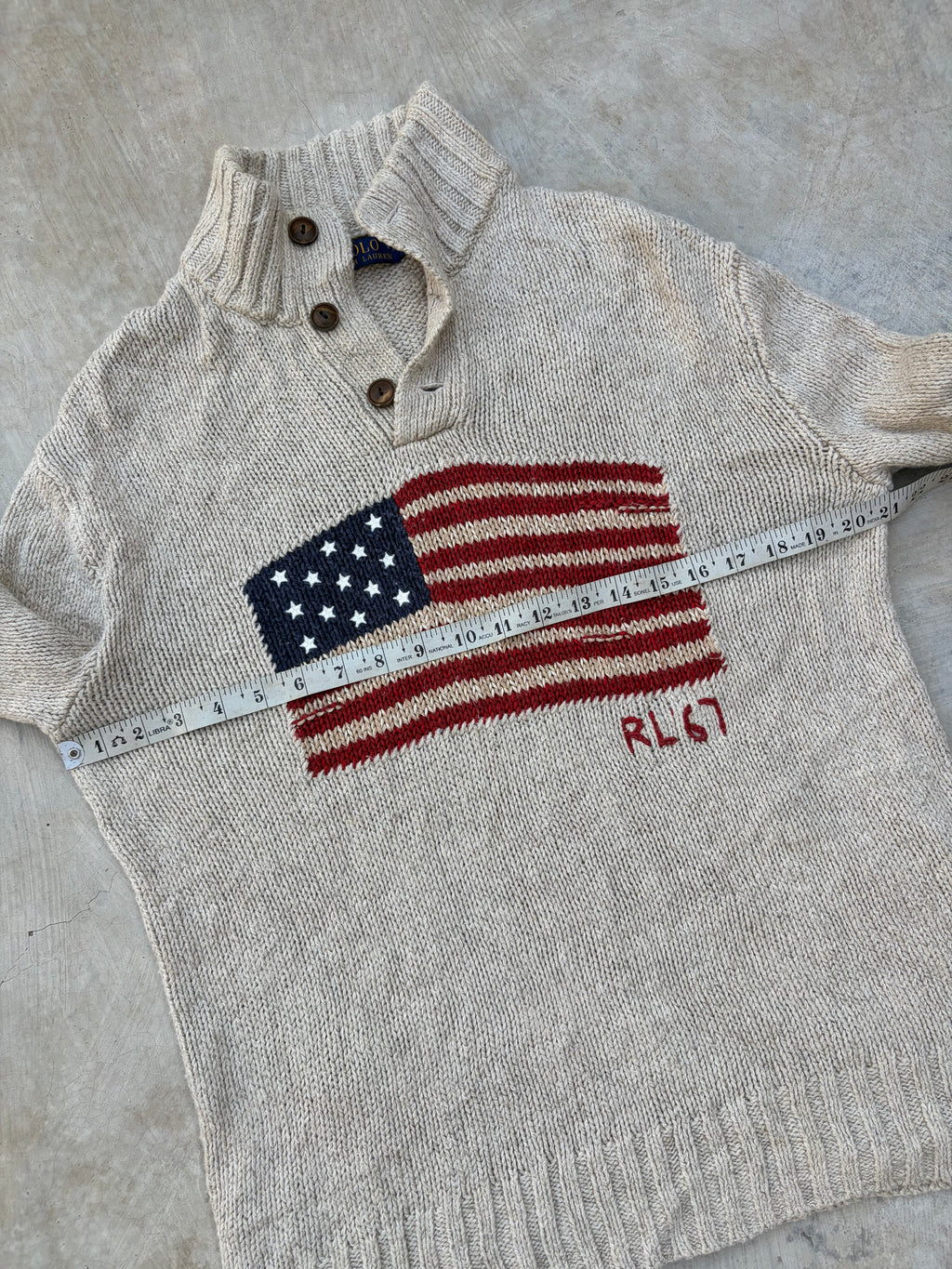 Vintage Polo Ralph Lauren USA Flag Shawl Collar Sweater S/M