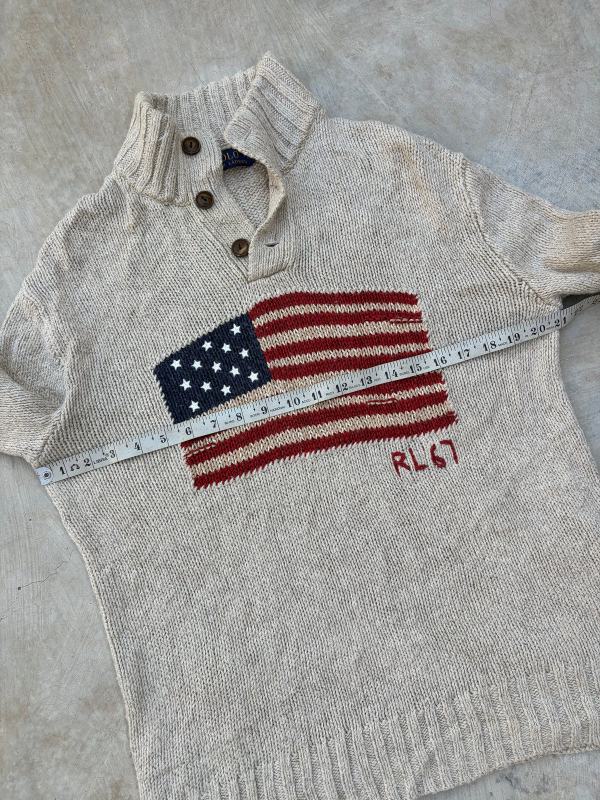 Vintage Polo Ralph Lauren USA Flag Shawl Collar Sweater S/M