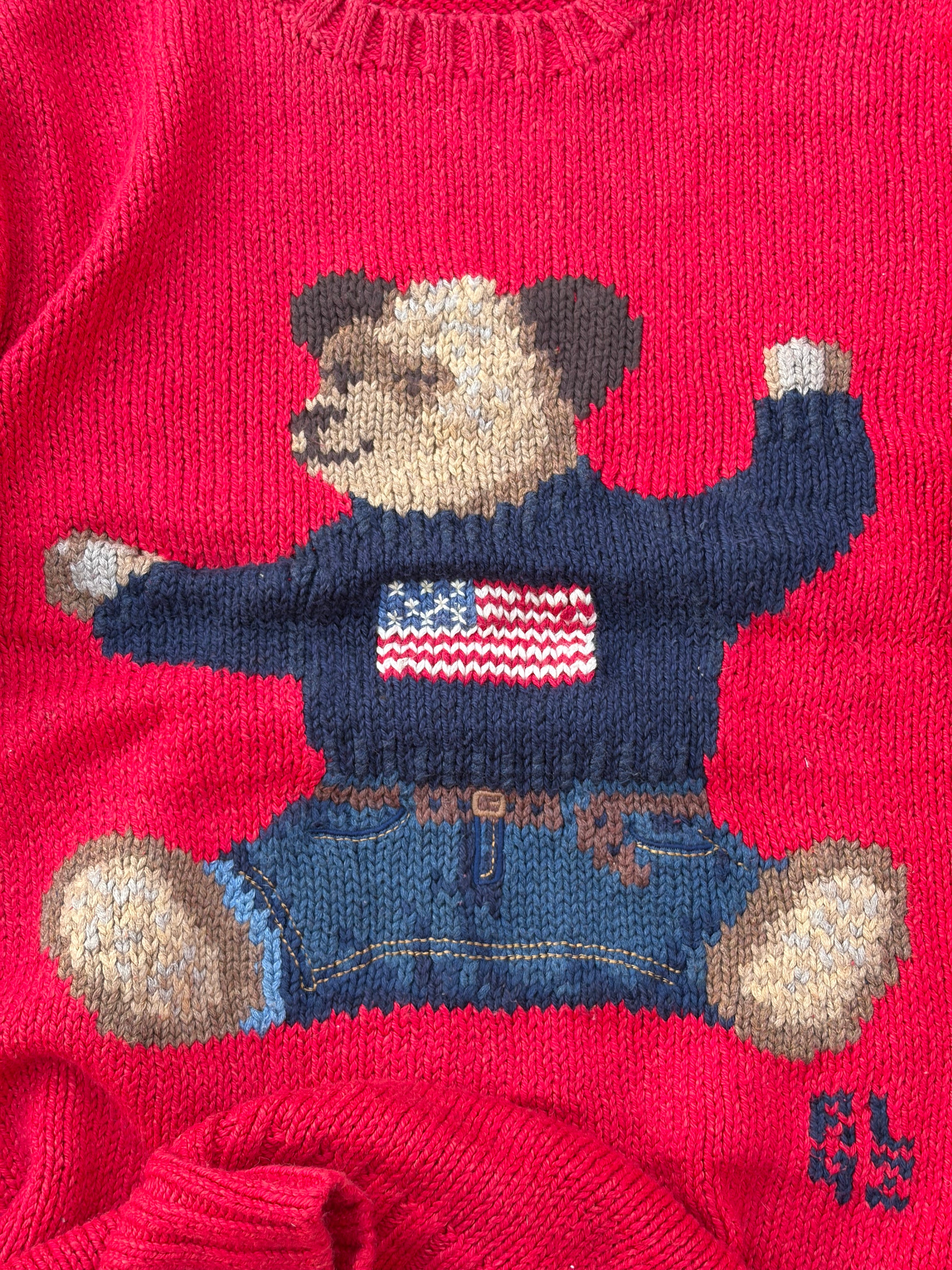 Vintage Polo Ralph Lauren Bear Knit Sweater Red Cotton L