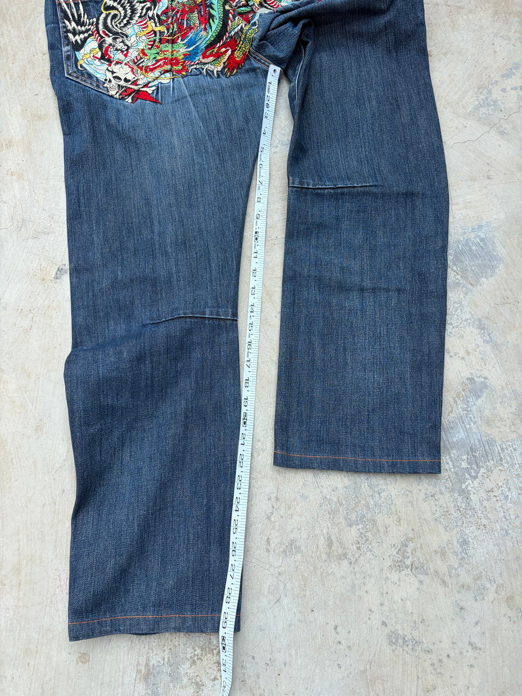 Vintage 00s Ed Hardy Dragon & Eagle Embroidered Denim Jeans 33