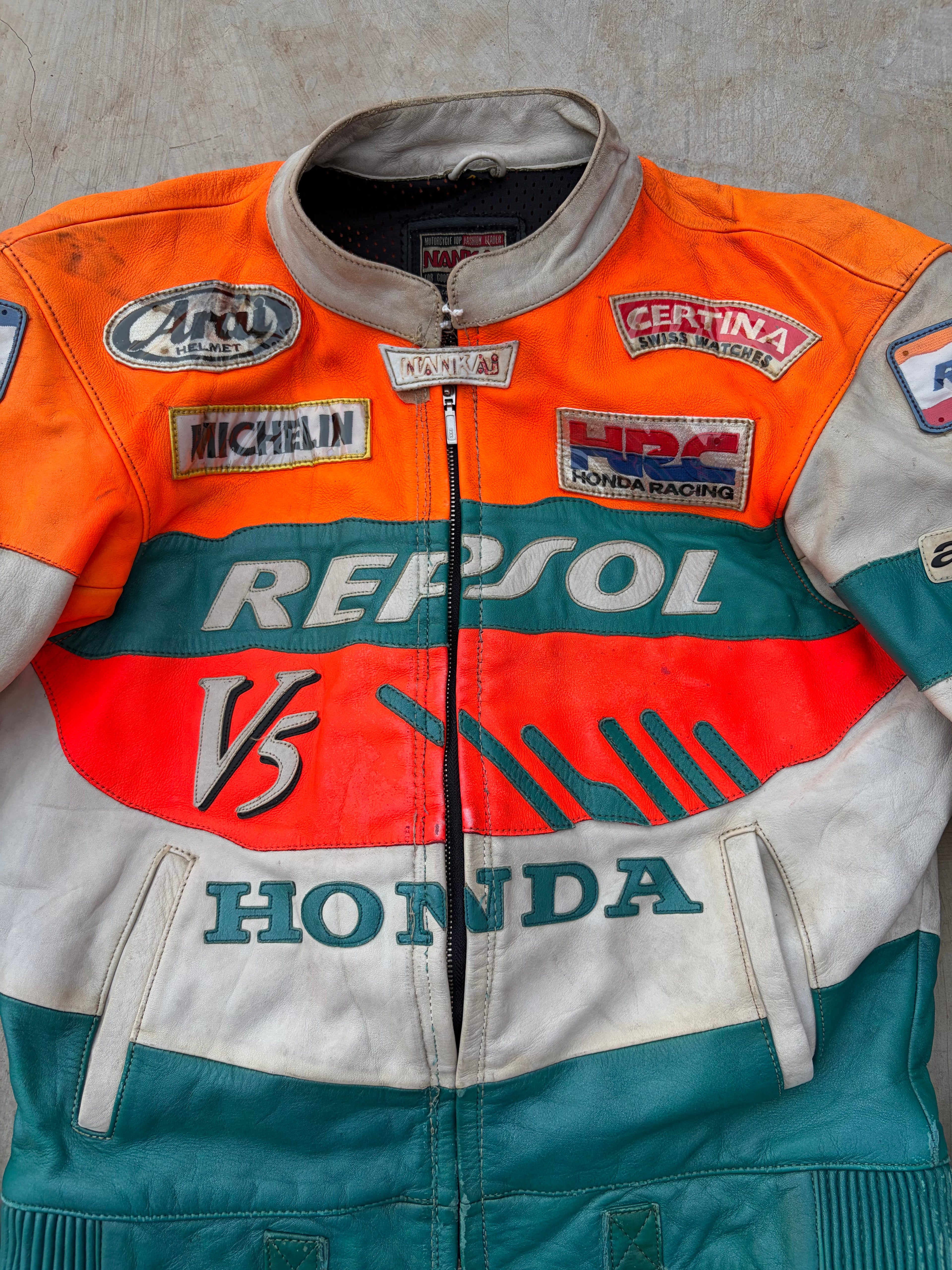 Vintage 00s Honda Repsol Racing Leather Jacket Nankai Moto GP Style M