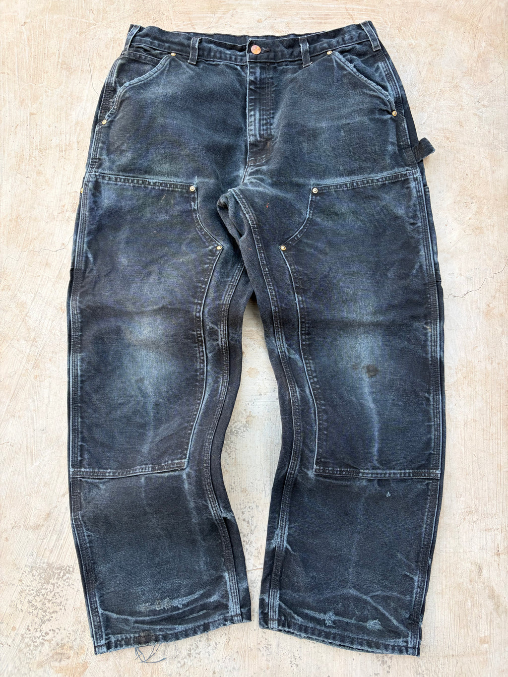 Carhartt Double Knee Carpenter Jeans Distressed Faded Black Workwear 34×30