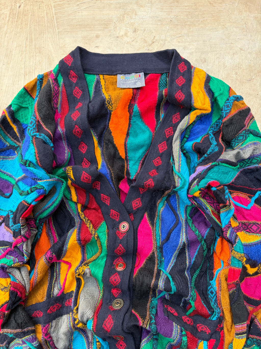 Vintage 90s Coogi Australia 3D Knit Pure New Wool Cardigan Sweater L