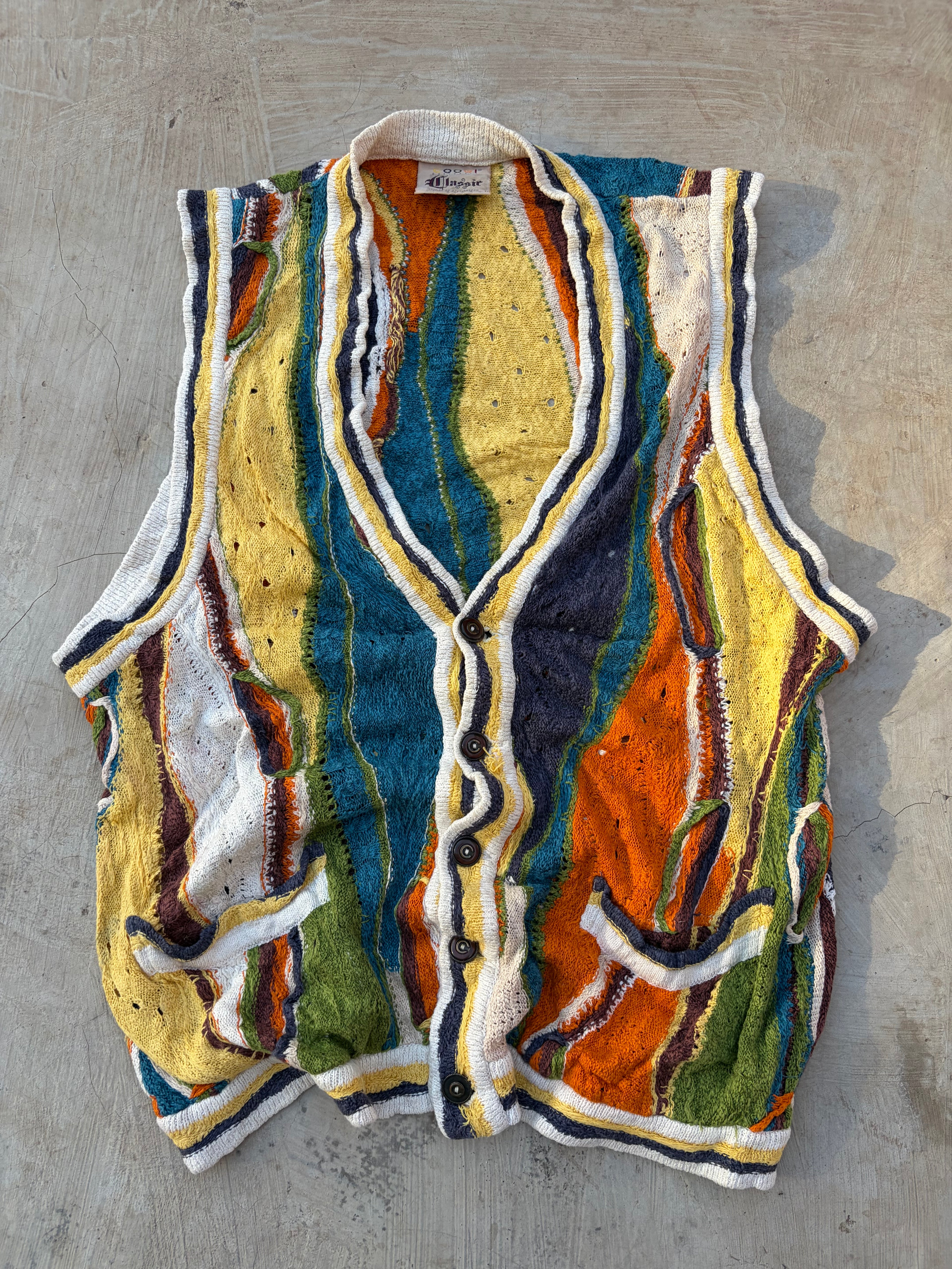 Vintage 90s Coogi Textured Knit Vest Multicolor Button Front Size L