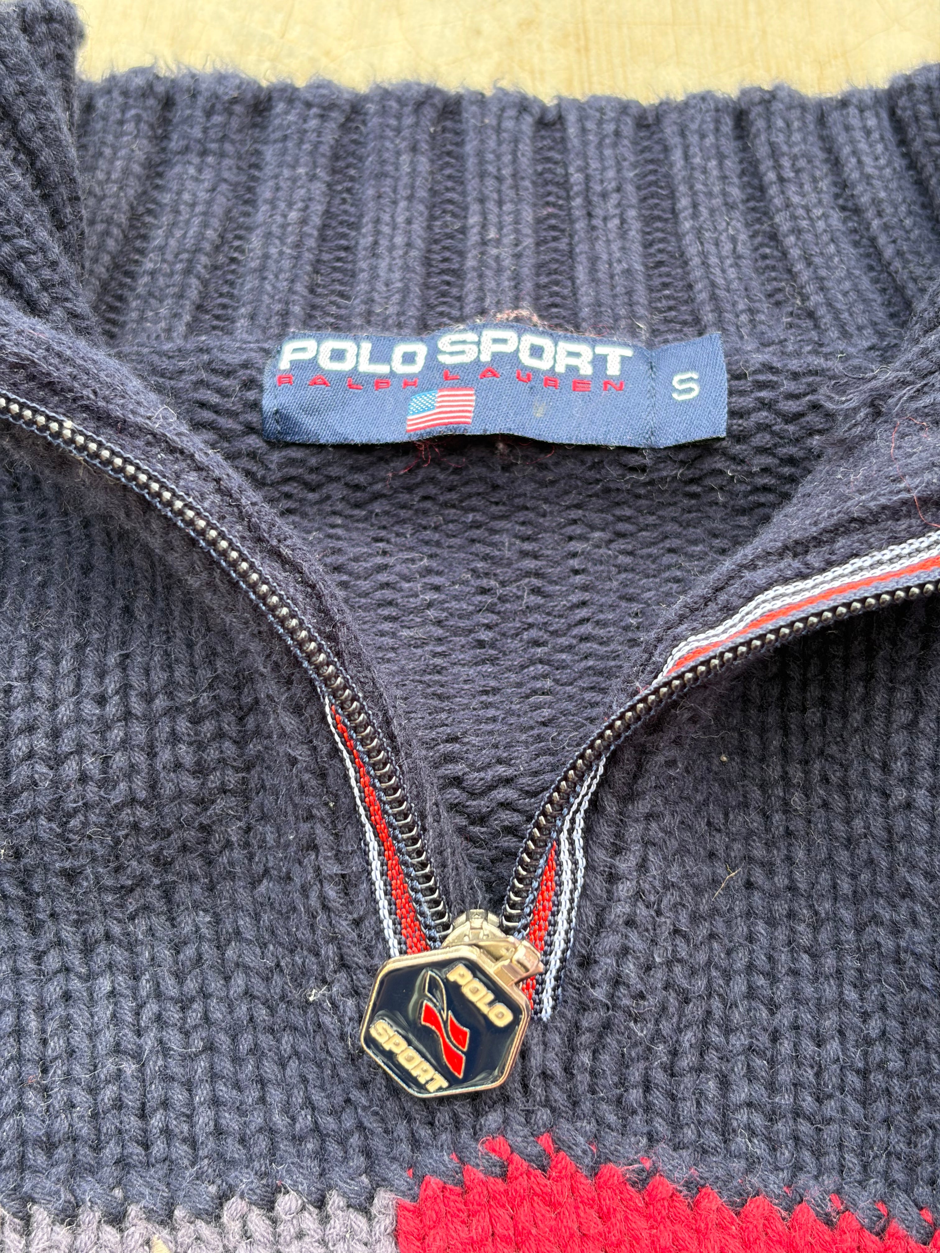 Vintage 90s Polo Sport Ralph Lauren Flag Quarter Zip Knitwear S