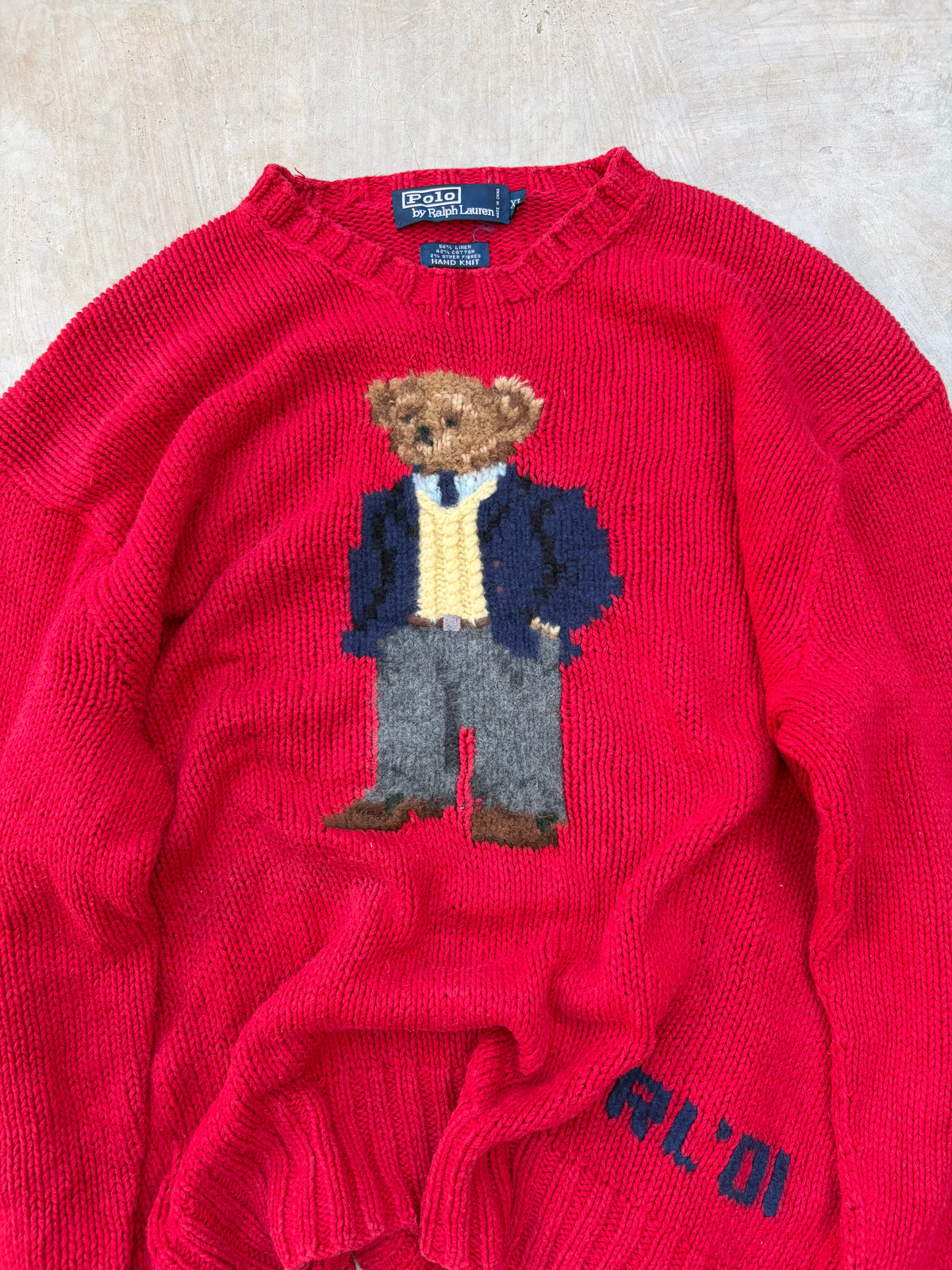 Rare 2001 Vintage Polo Ralph Lauren Polo Bear Sweater Hand Knit L/XL