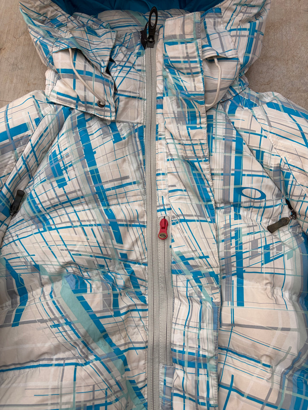 00s Oakley Down Blue Geometric Pattern Magnetic Closure Tech Jacket S/M