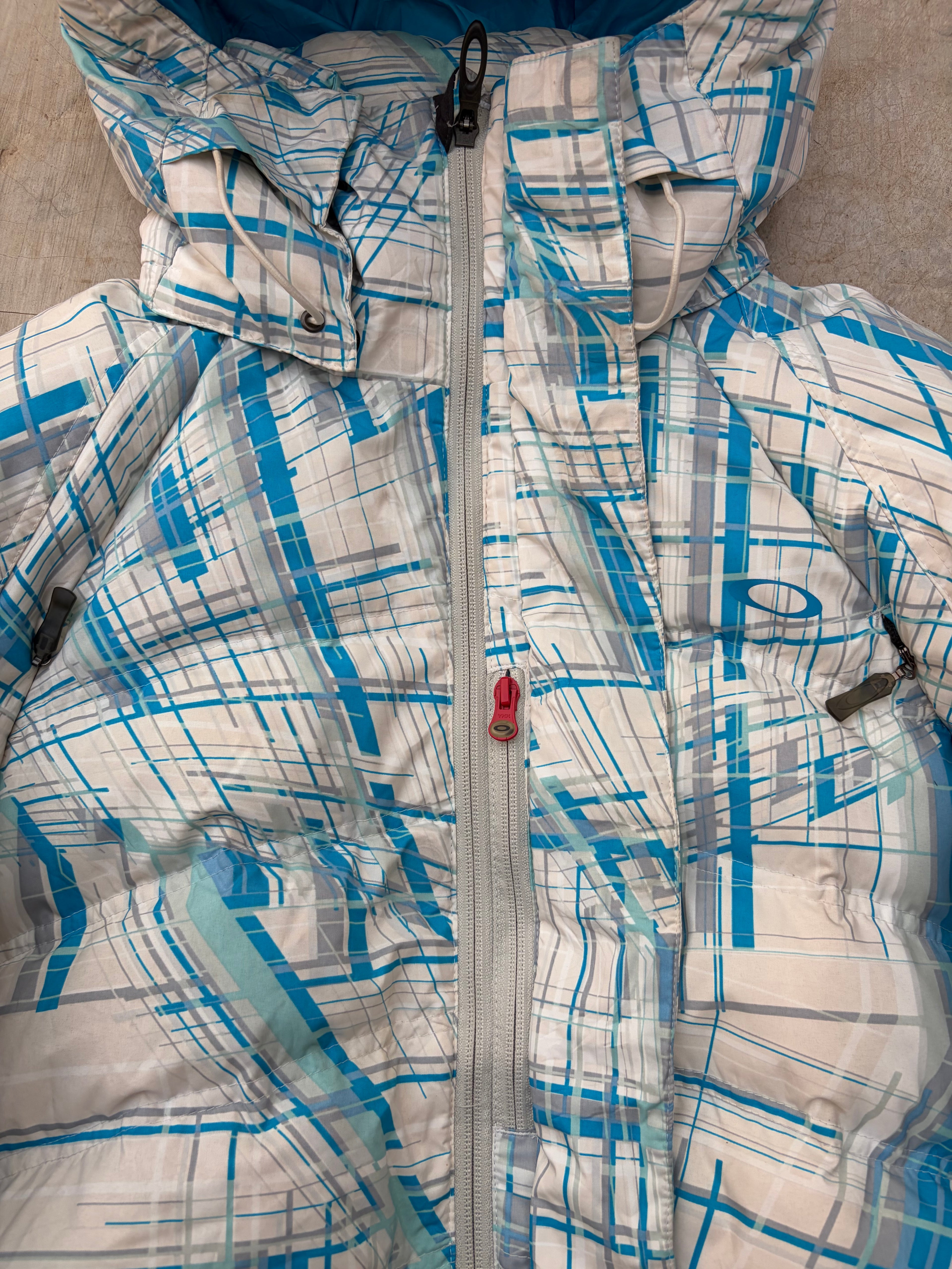 00s Oakley Down Blue Geometric Pattern Magnetic Closure Tech Jacket S/M