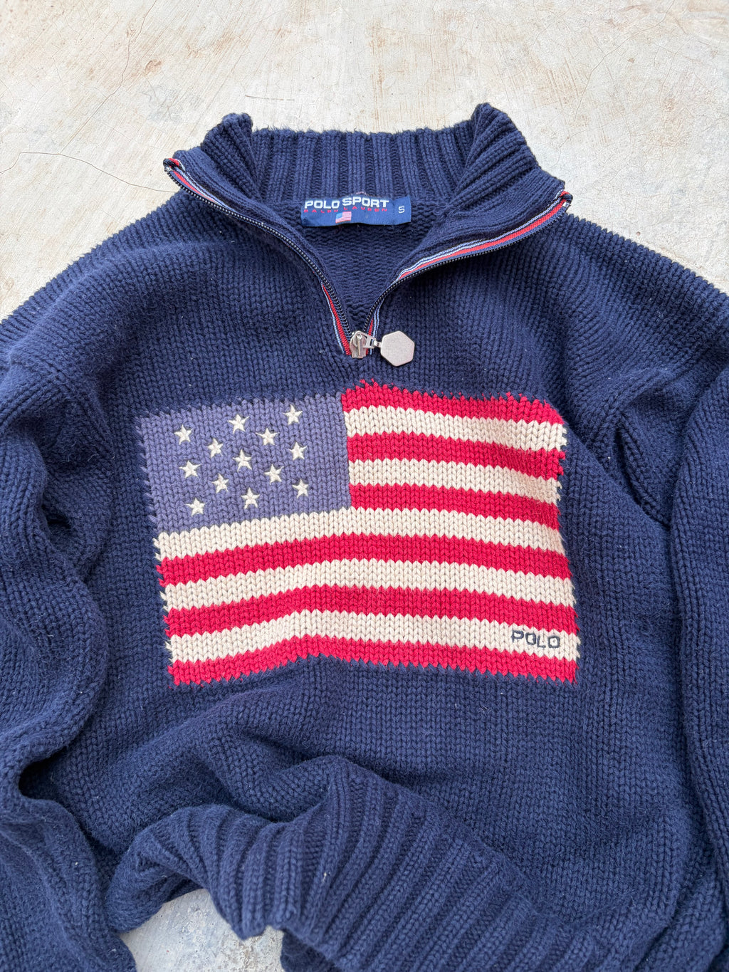 Vintage 90s Polo Sport Ralph Lauren Flag Quarter Zip Knitwear S
