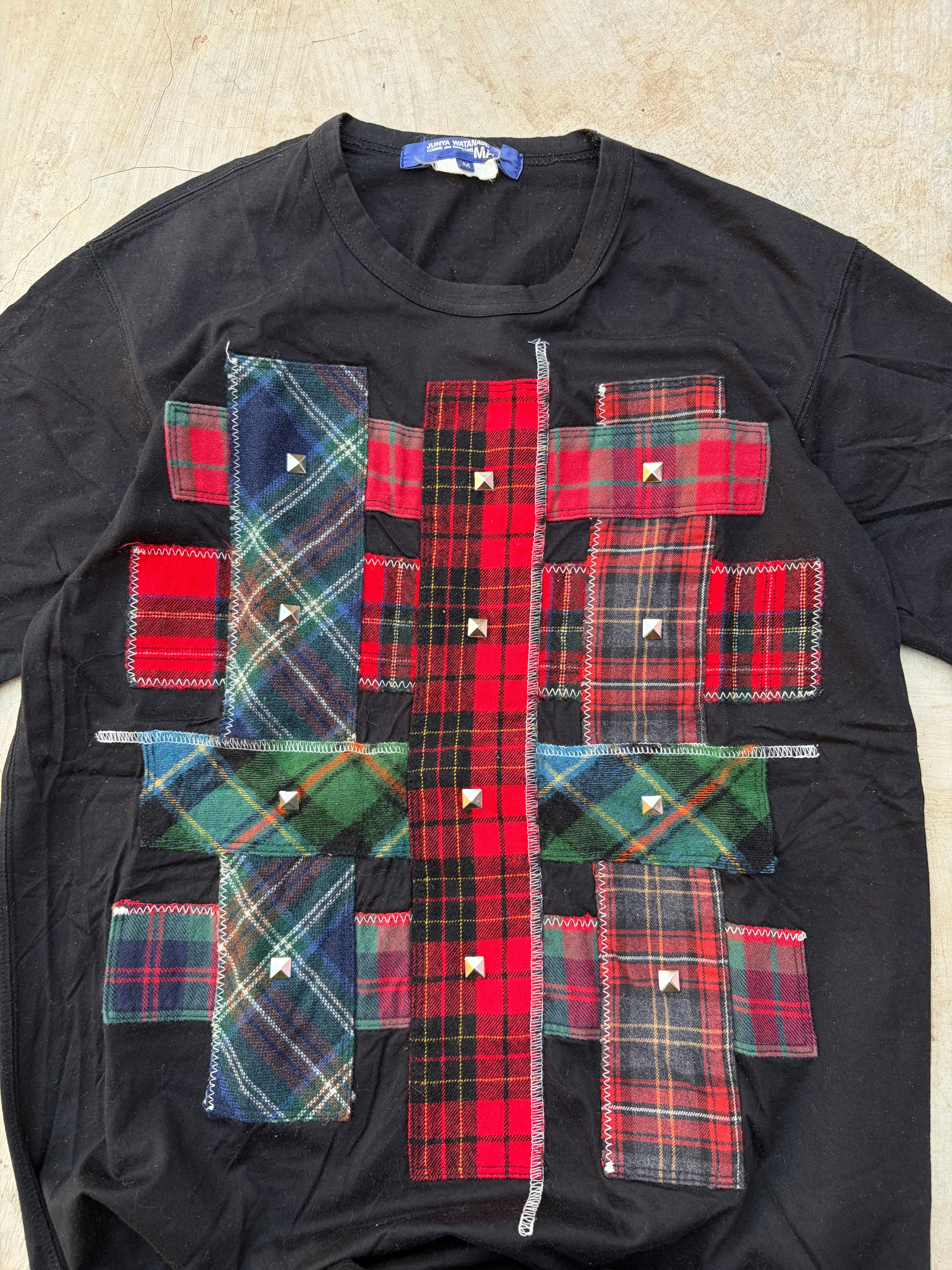 Junya Watanabe CDG Plaid Studded Patchwork T Shirt M