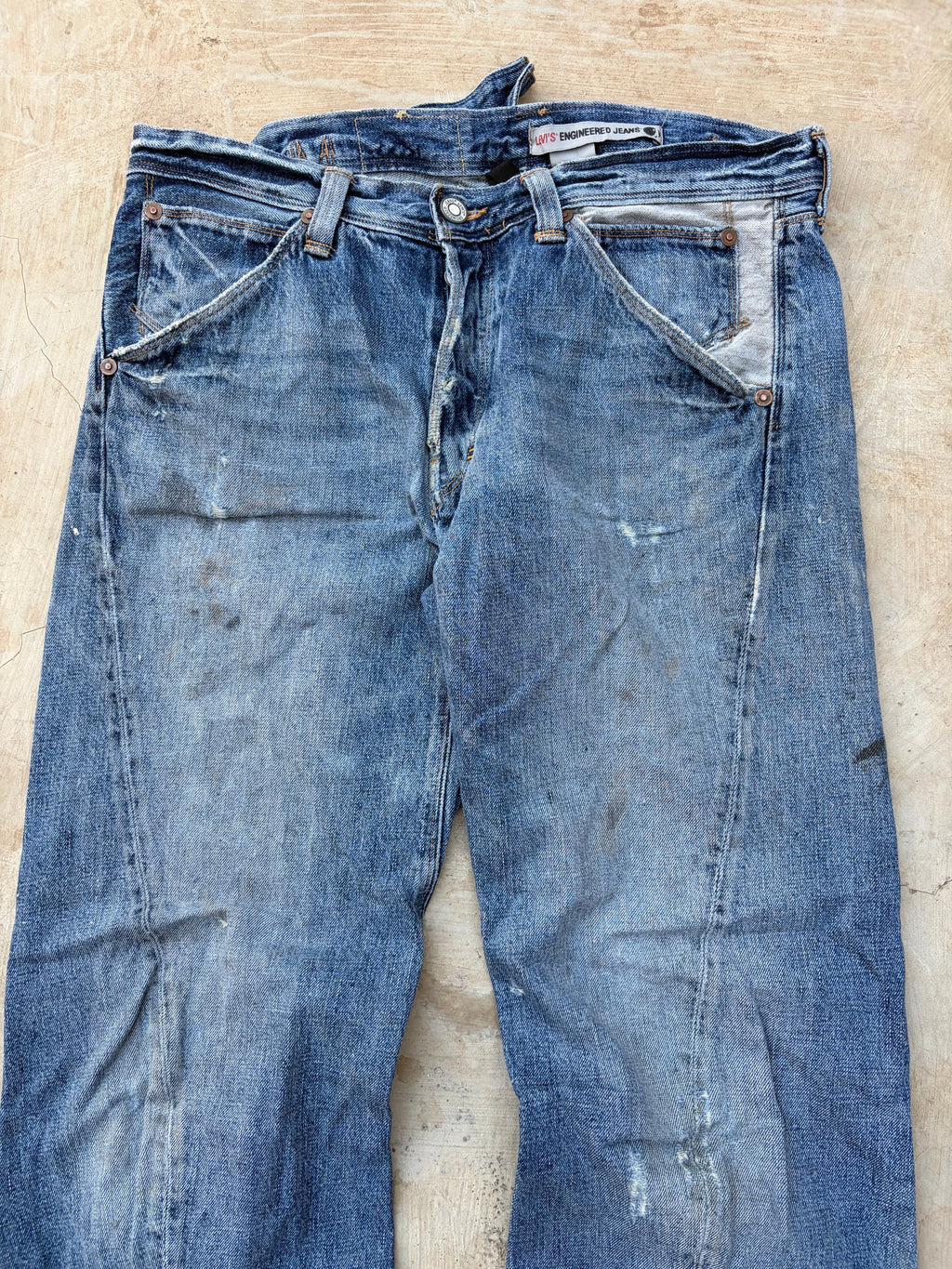 Vintage Levi's Engineered Jeans Buckle Back Distressed Denim Rare 36