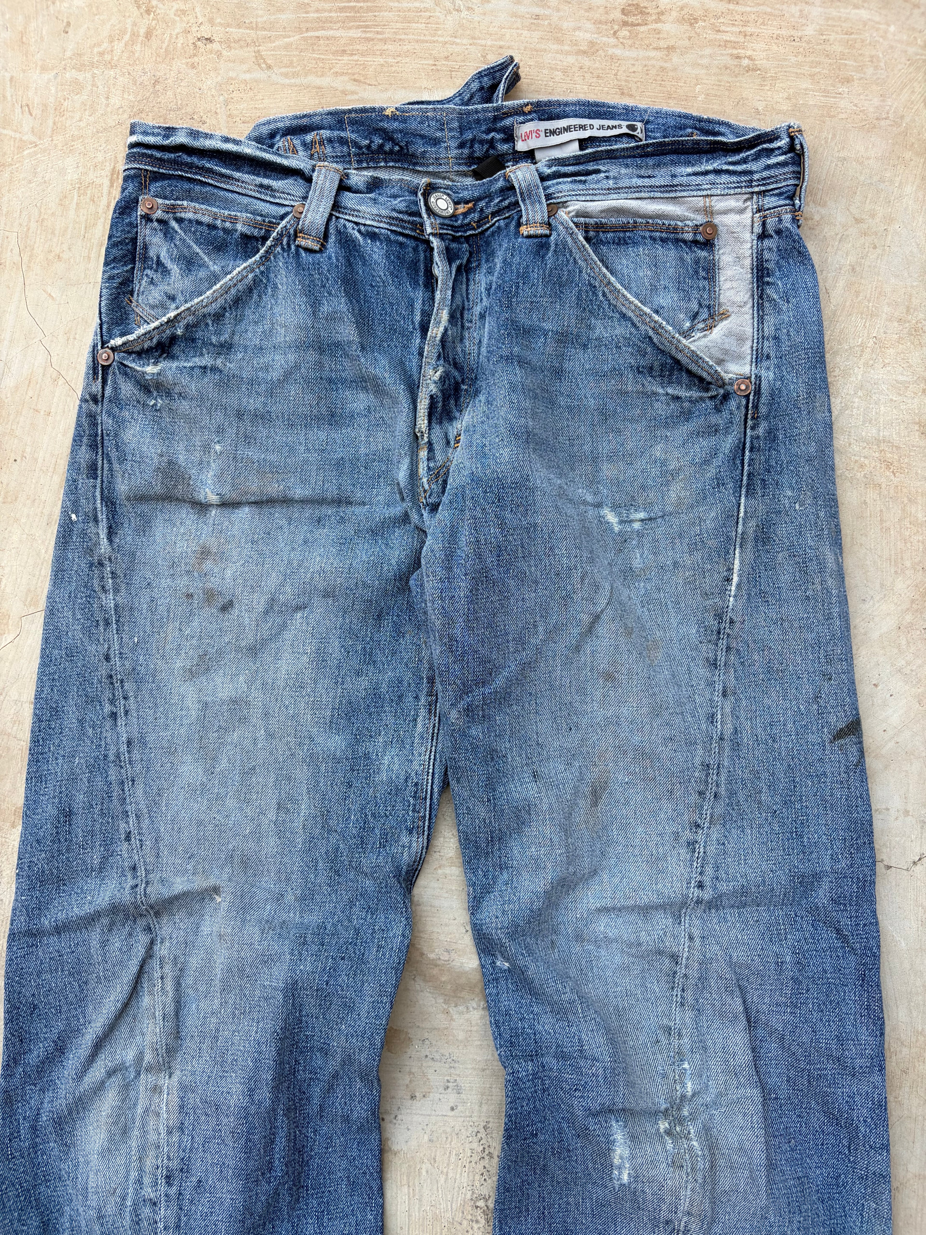 Vintage Levi's Engineered Jeans Buckle Back Distressed Denim Rare 36
