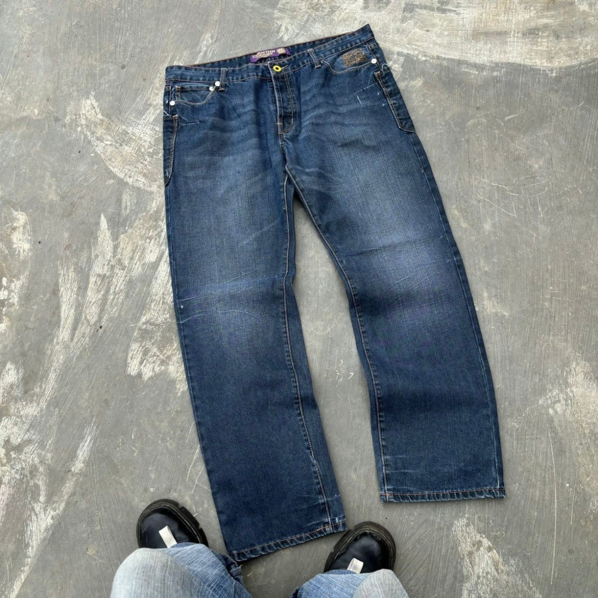 Vintage Christian Audigier Spell Out Jeans 38