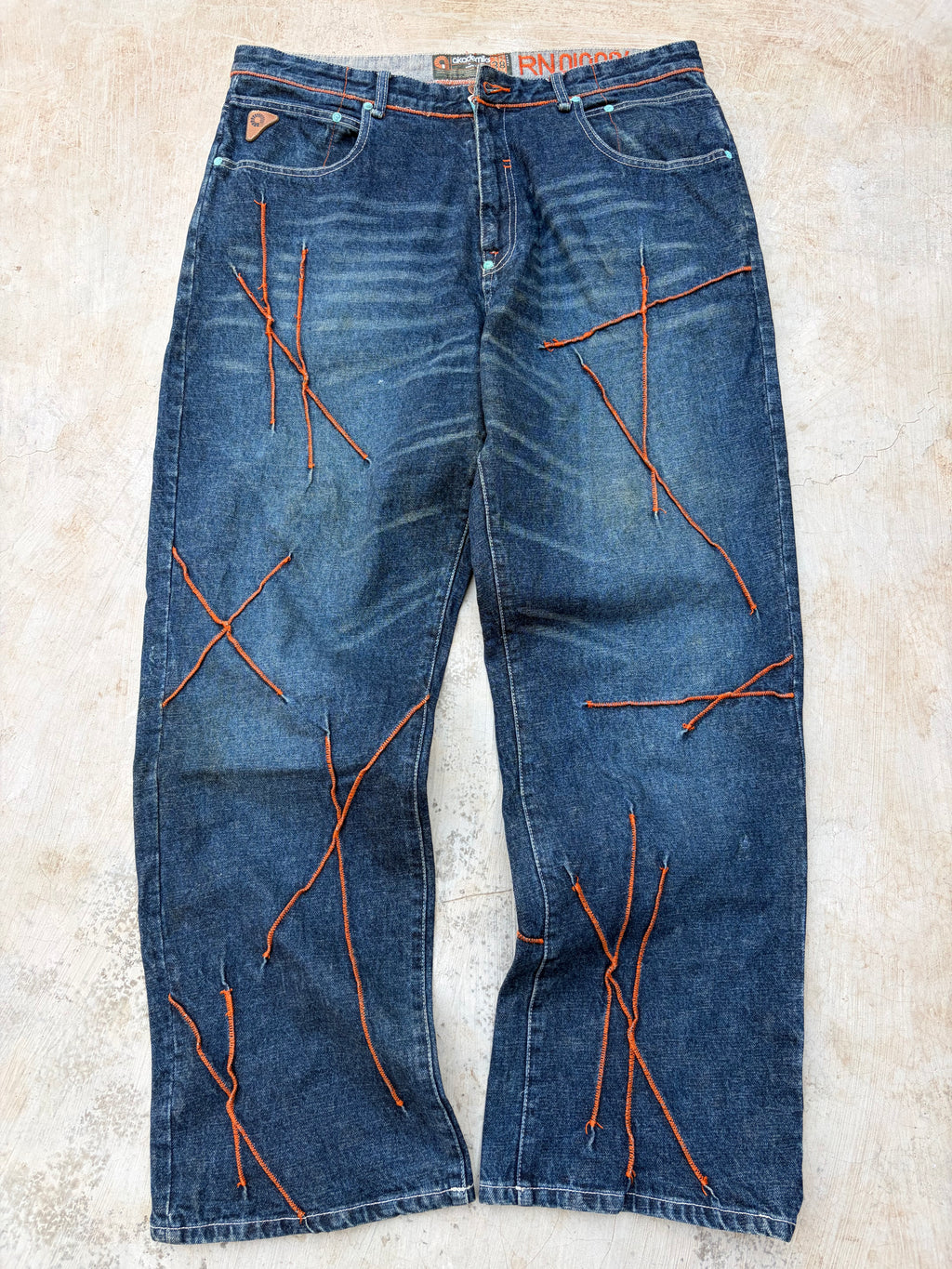 Vintage 00s Akademiks Y2K Orange Stiching Jeans