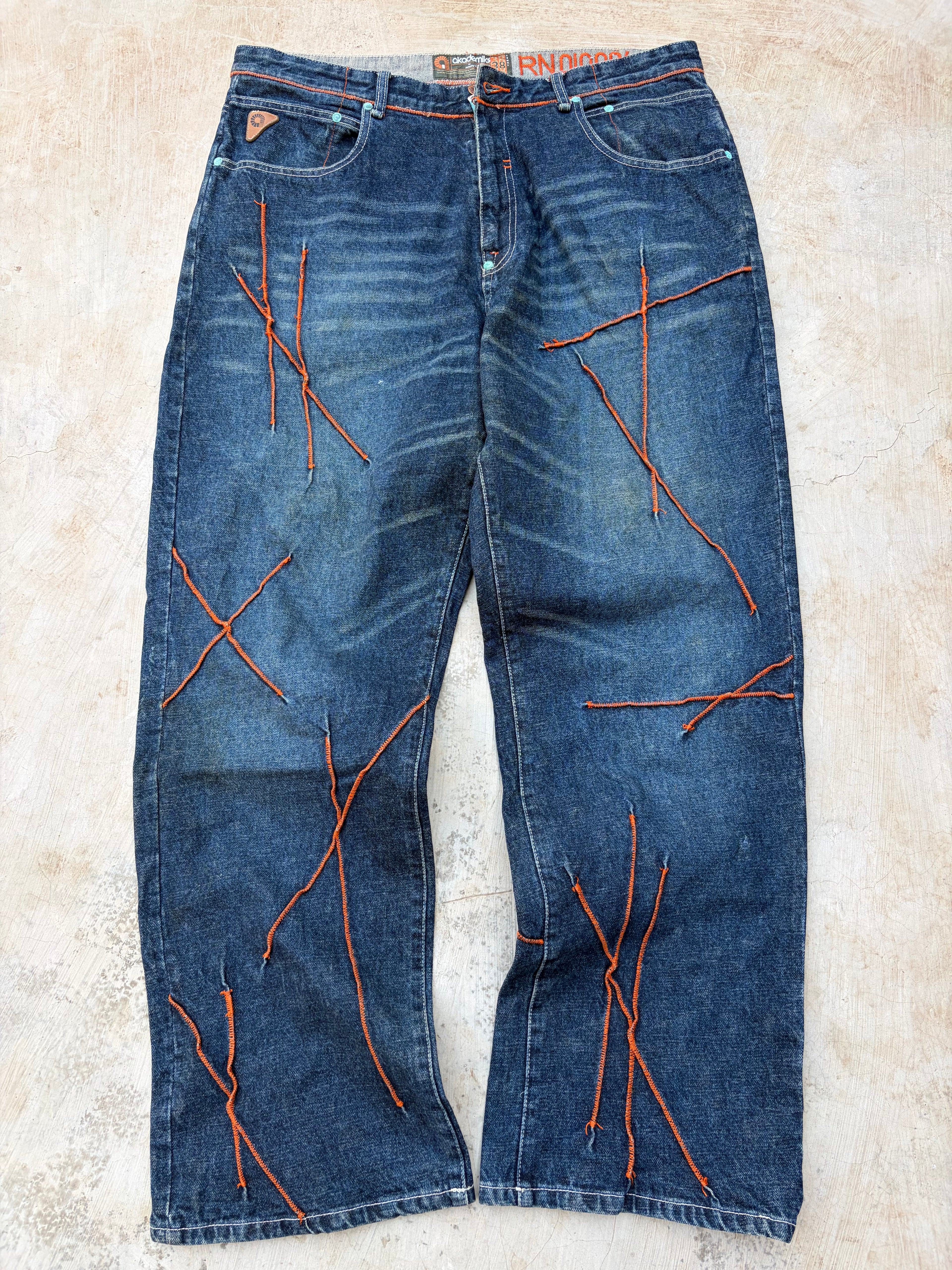 Vintage 00s Akademiks Y2K Orange Stiching Jeans