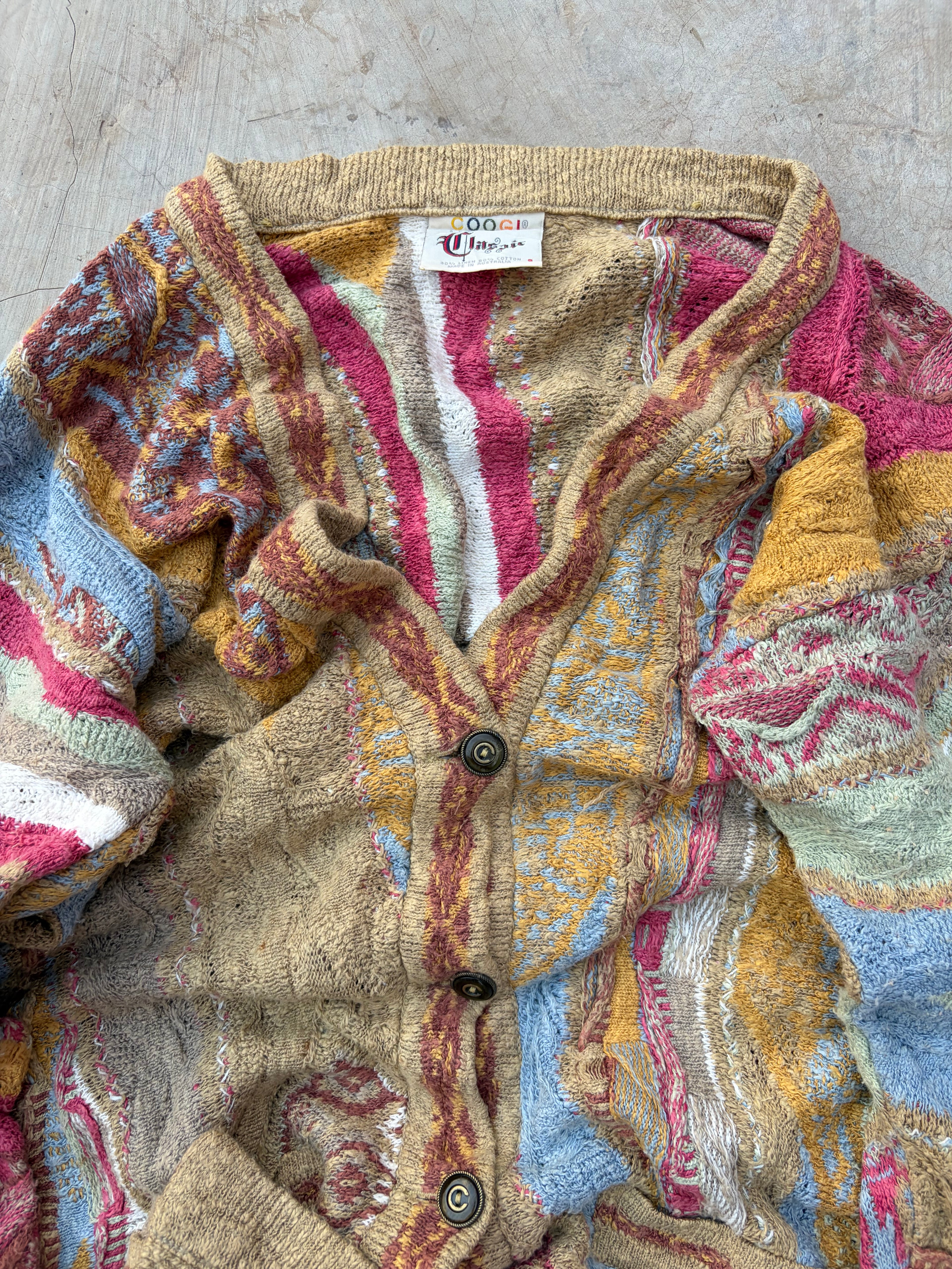 Vintage 90s COOGI Australia Classic Linen Cotton Knit Cardigan Sweater M