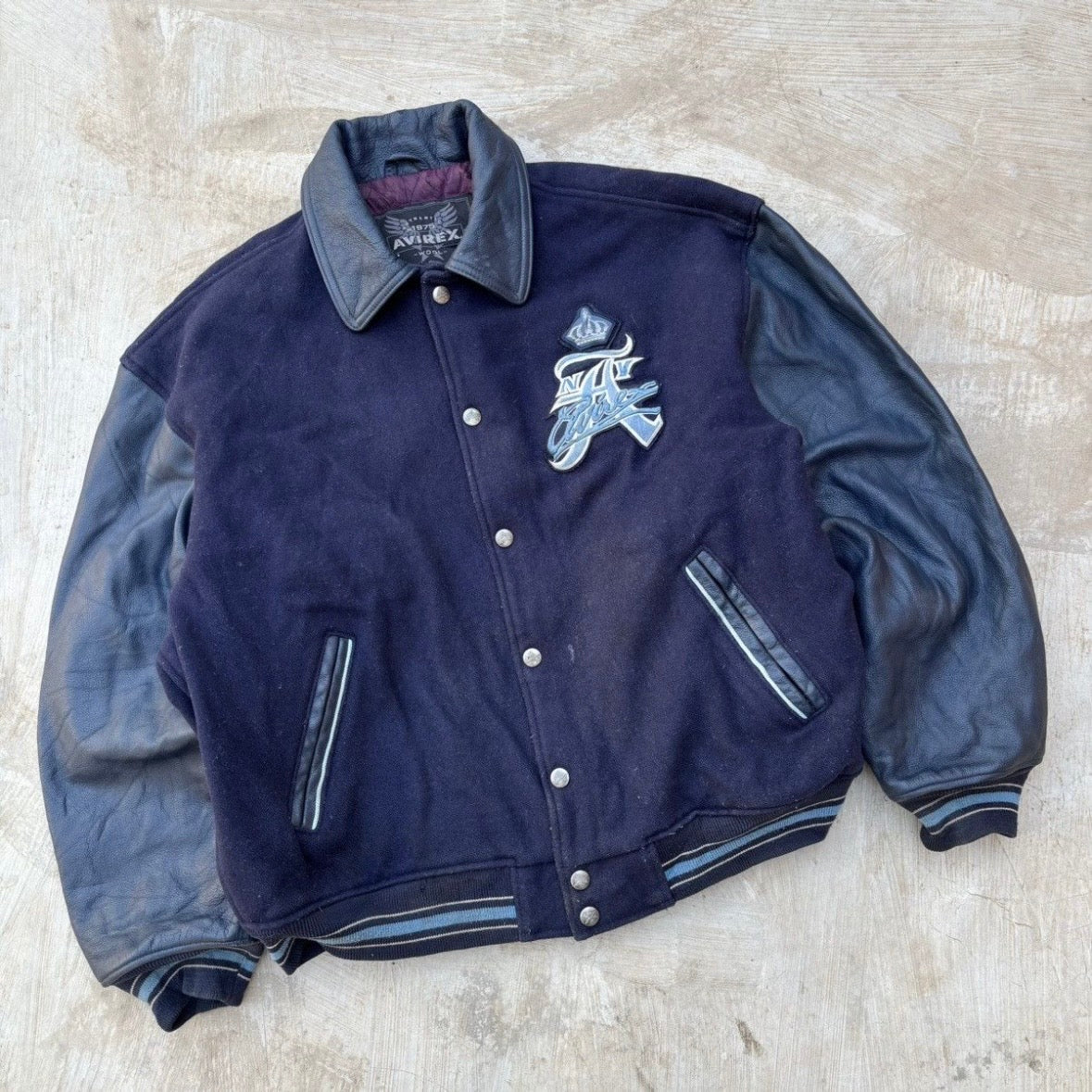 Vintage 70s Avirex Leather Sleeves Wool Jacket XL