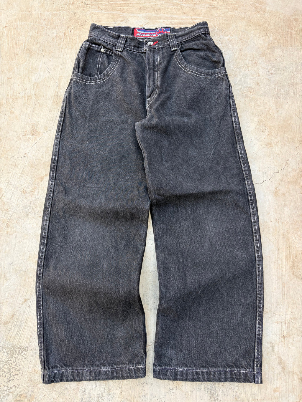 JNCO Jeans Vintage Black Denim Flame Logo Wide Leg Baggy Skater Y2k 28