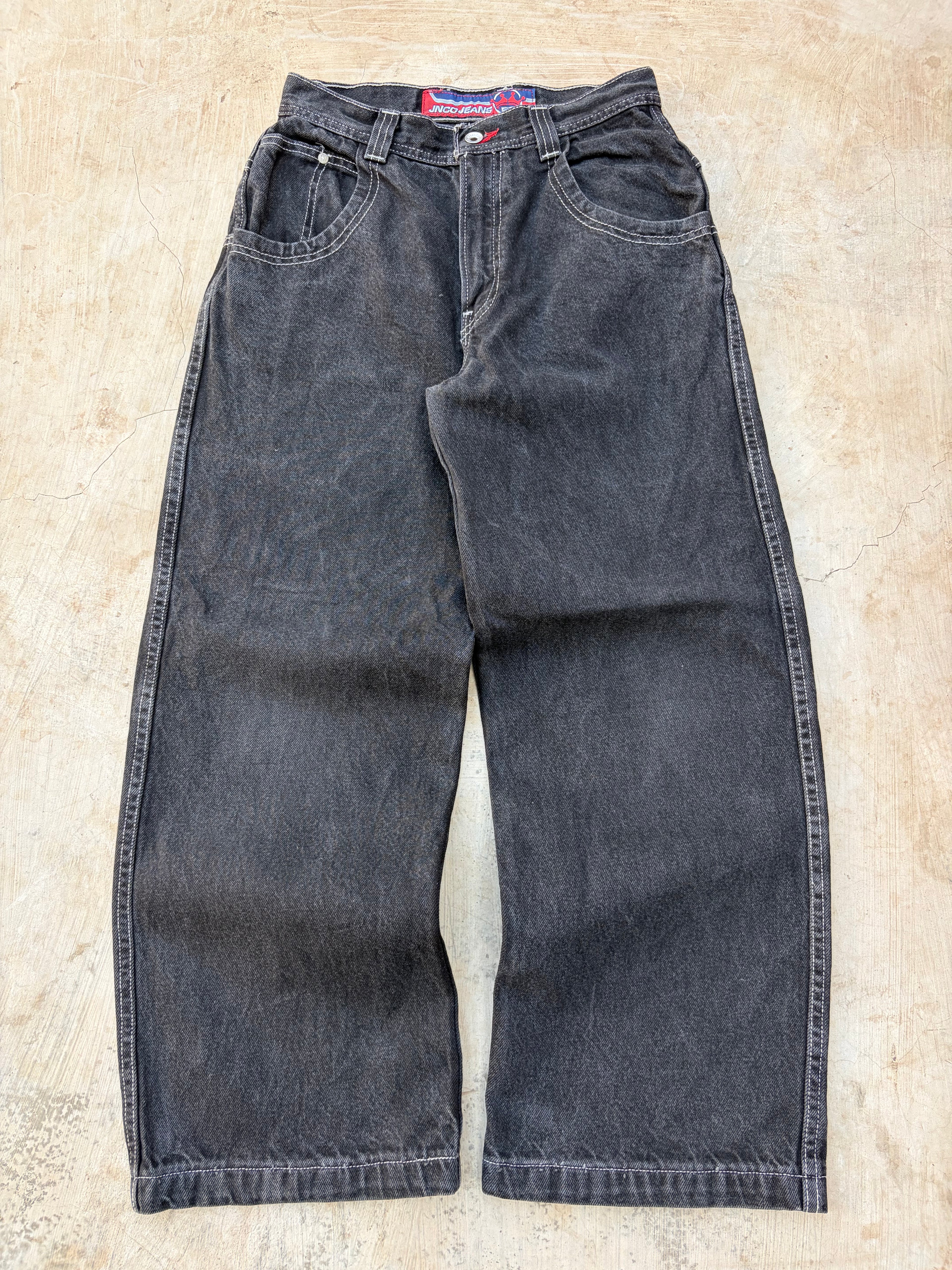 JNCO Jeans Vintage Black Denim Flame Logo Wide Leg Baggy Skater Y2k 28