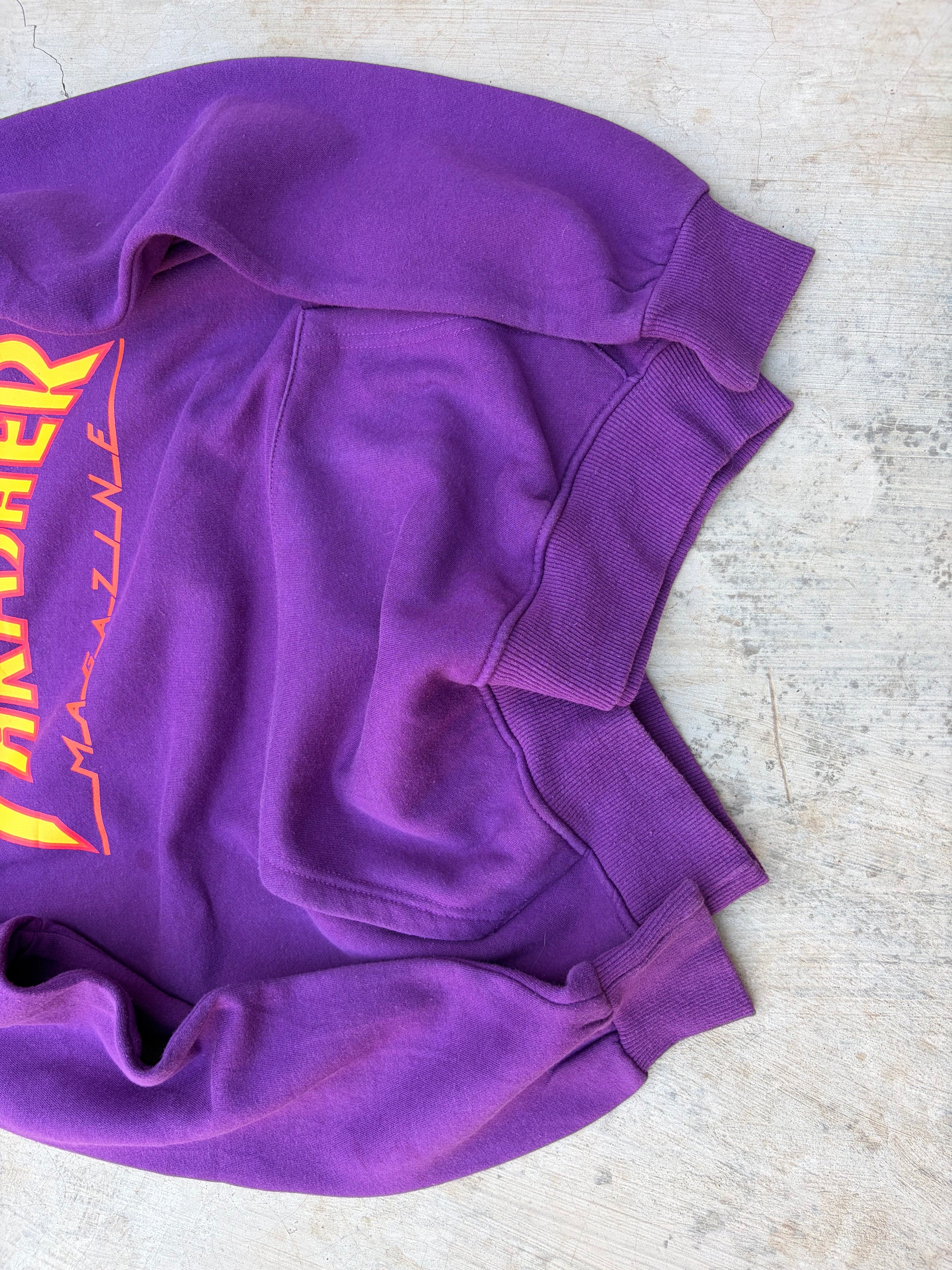Vintage 00s Thrasher Flame Logo Hoodie (Purple) L