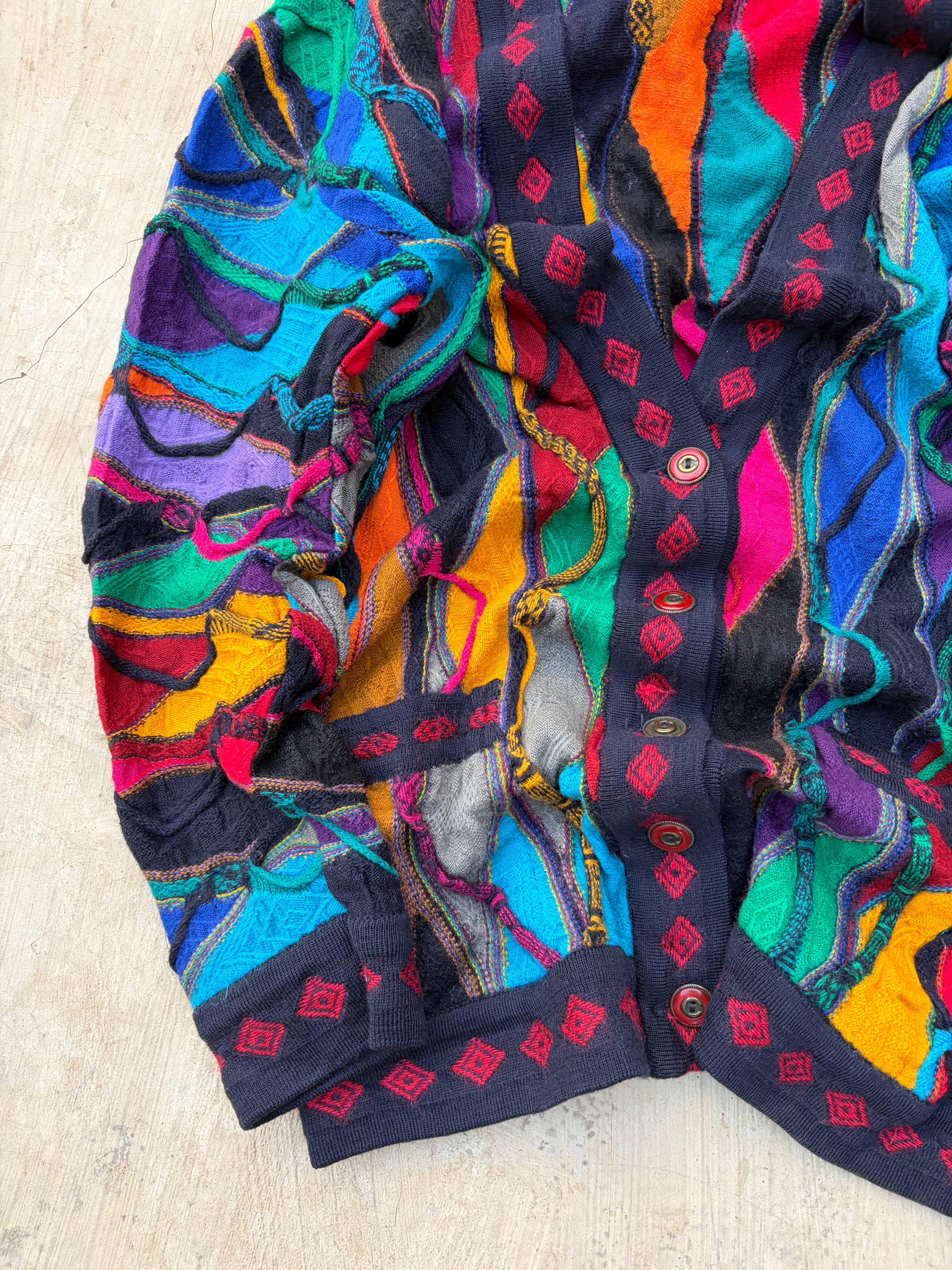 Vintage 90s Coogi Australia 3D Knit Pure New Wool Cardigan Sweater L