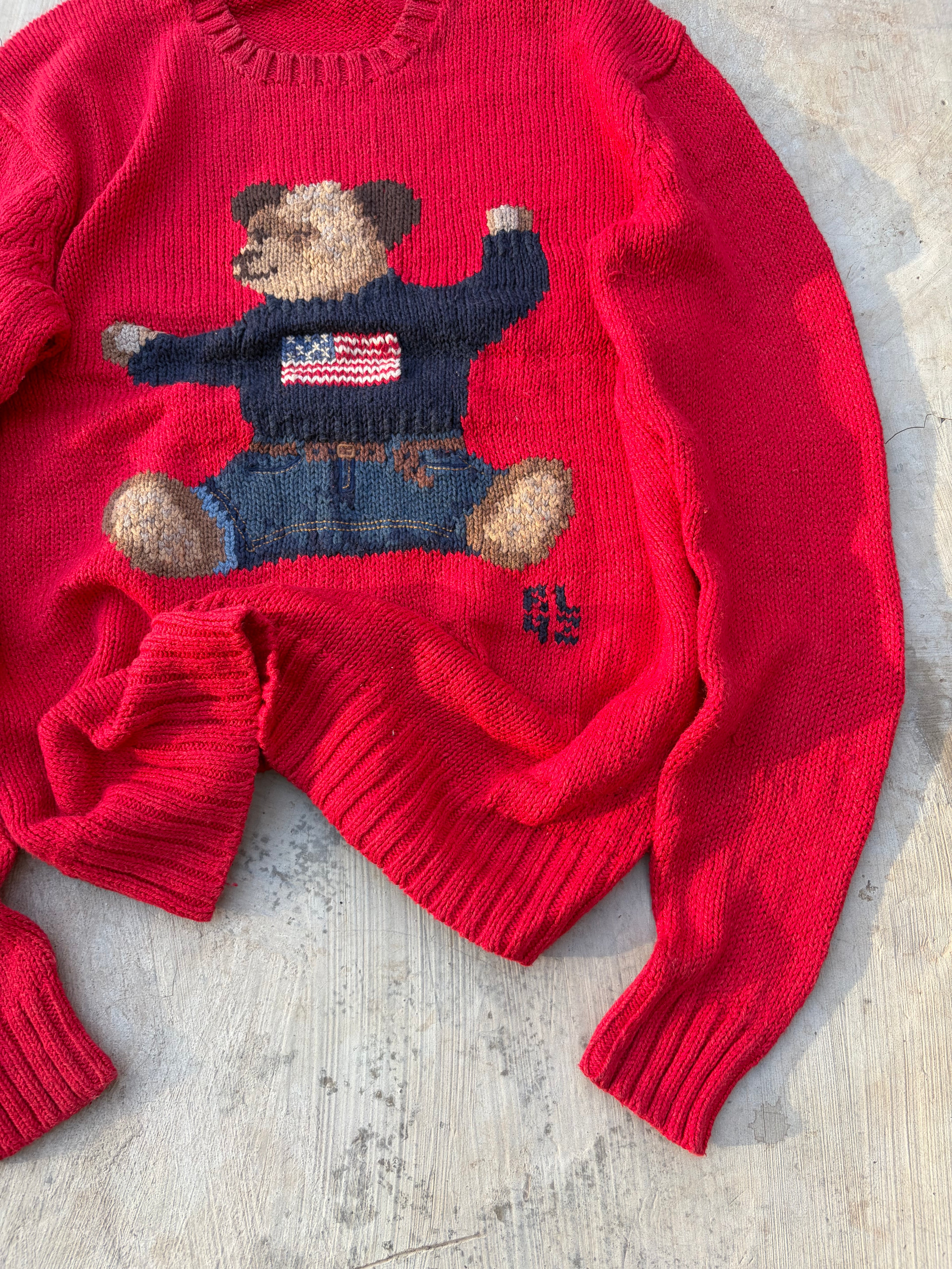 Vintage Polo Ralph Lauren Bear Knit Sweater Red Cotton L