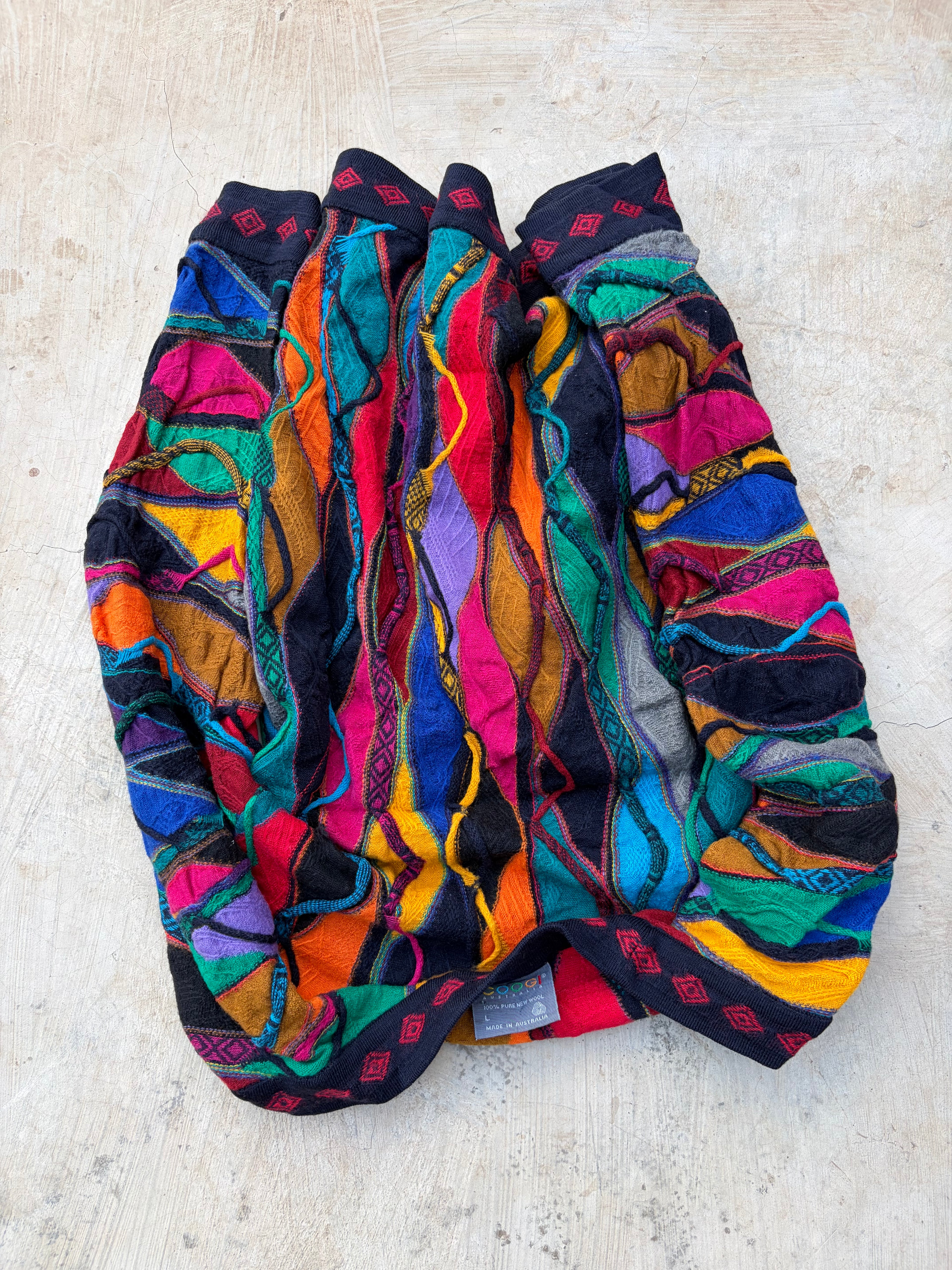 Vintage 90s Coogi Australia 3D Knit Pure New Wool Cardigan Sweater L