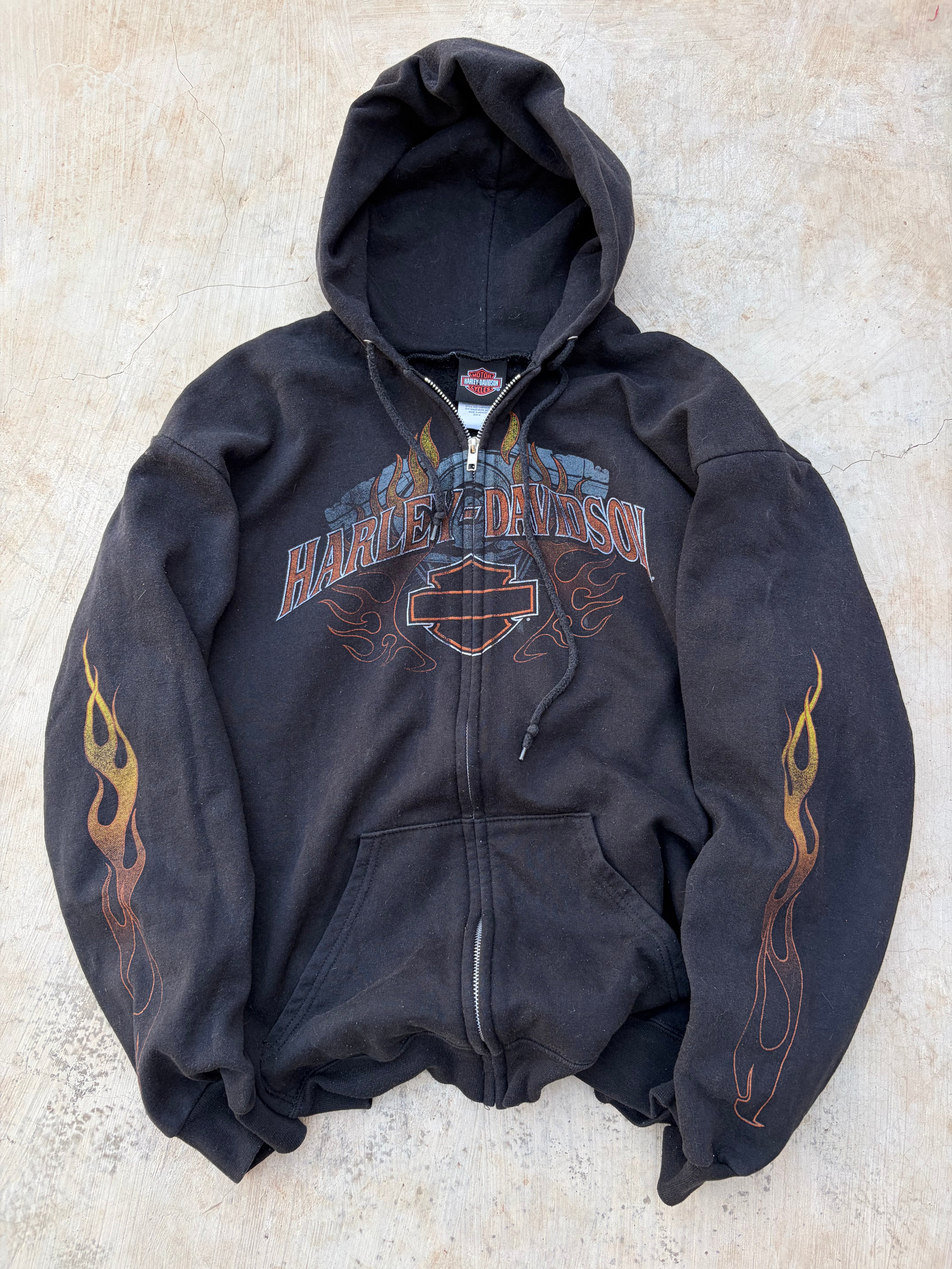 Vintage 2011 Y2K Harley-Davidson Flame Sleeve Full-Zip Hoodie L