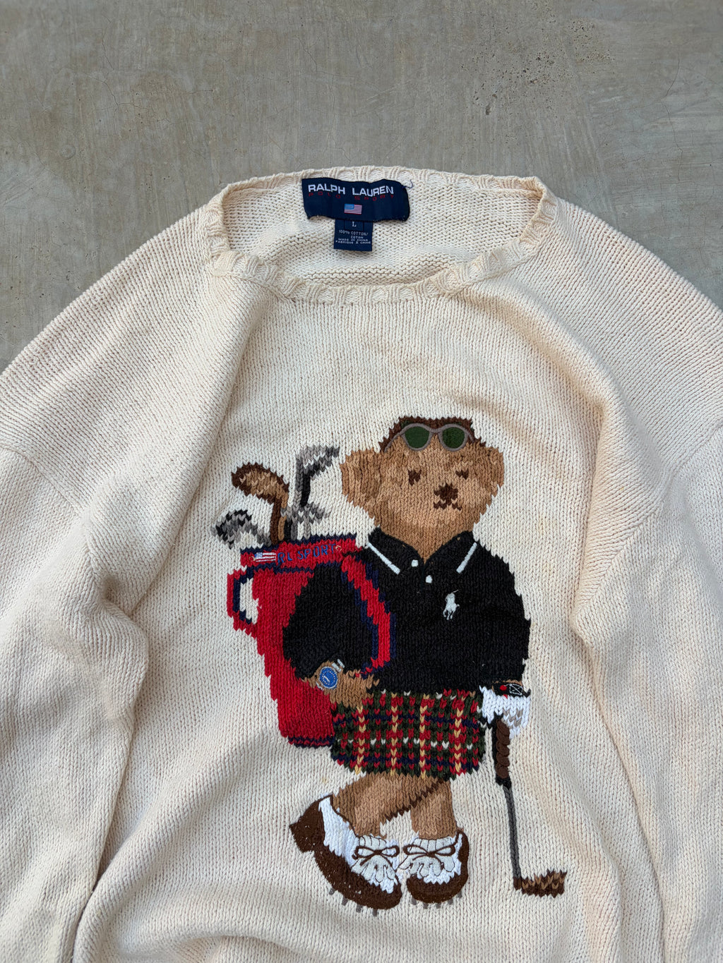 Rare 90s Vintage Ralph Lauren Polo Sport Polo Bear Golf Sweater L