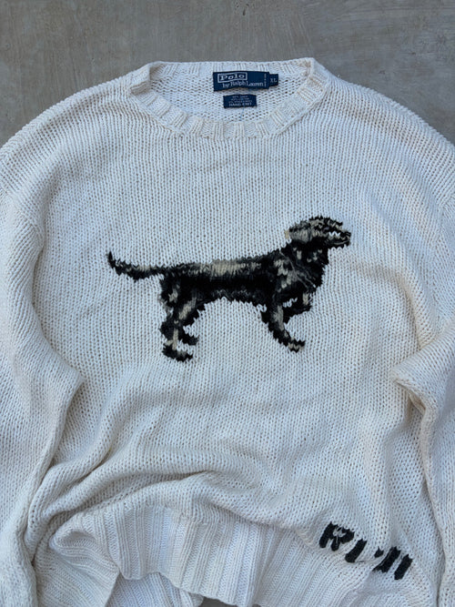 2001 Vintage Polo Ralph Lauren Hand Knit Dog Sweater L/XL
