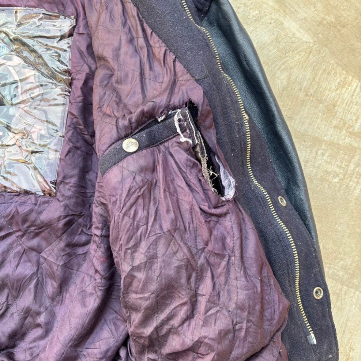 Vintage 70s Avirex Leather Sleeves Wool Jacket XL