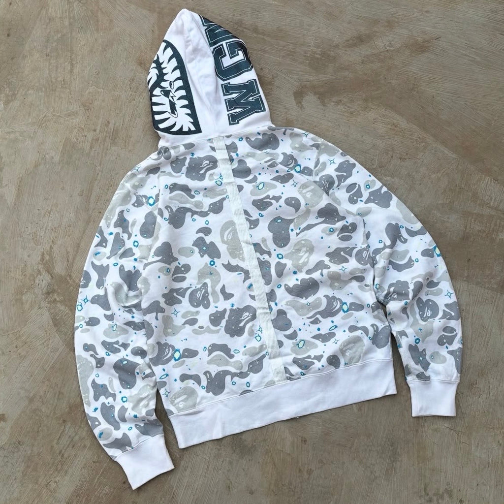 Bape White Camo Shark Zip Up Hoodie (Glow in the Dark) L