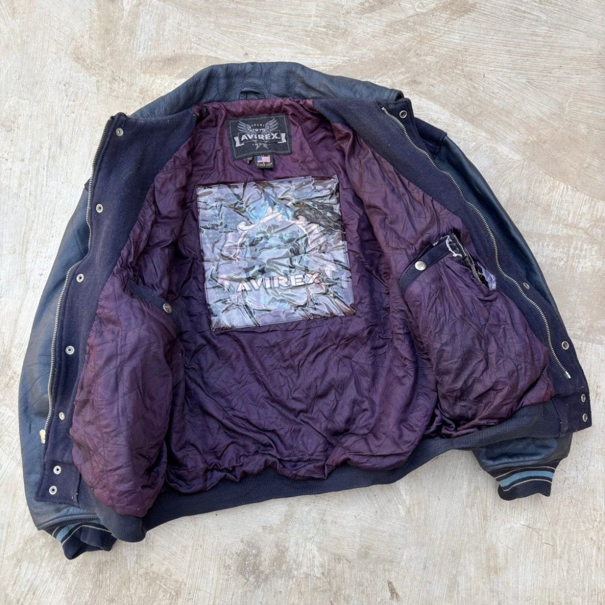 Vintage 70s Avirex Leather Sleeves Wool Jacket XL