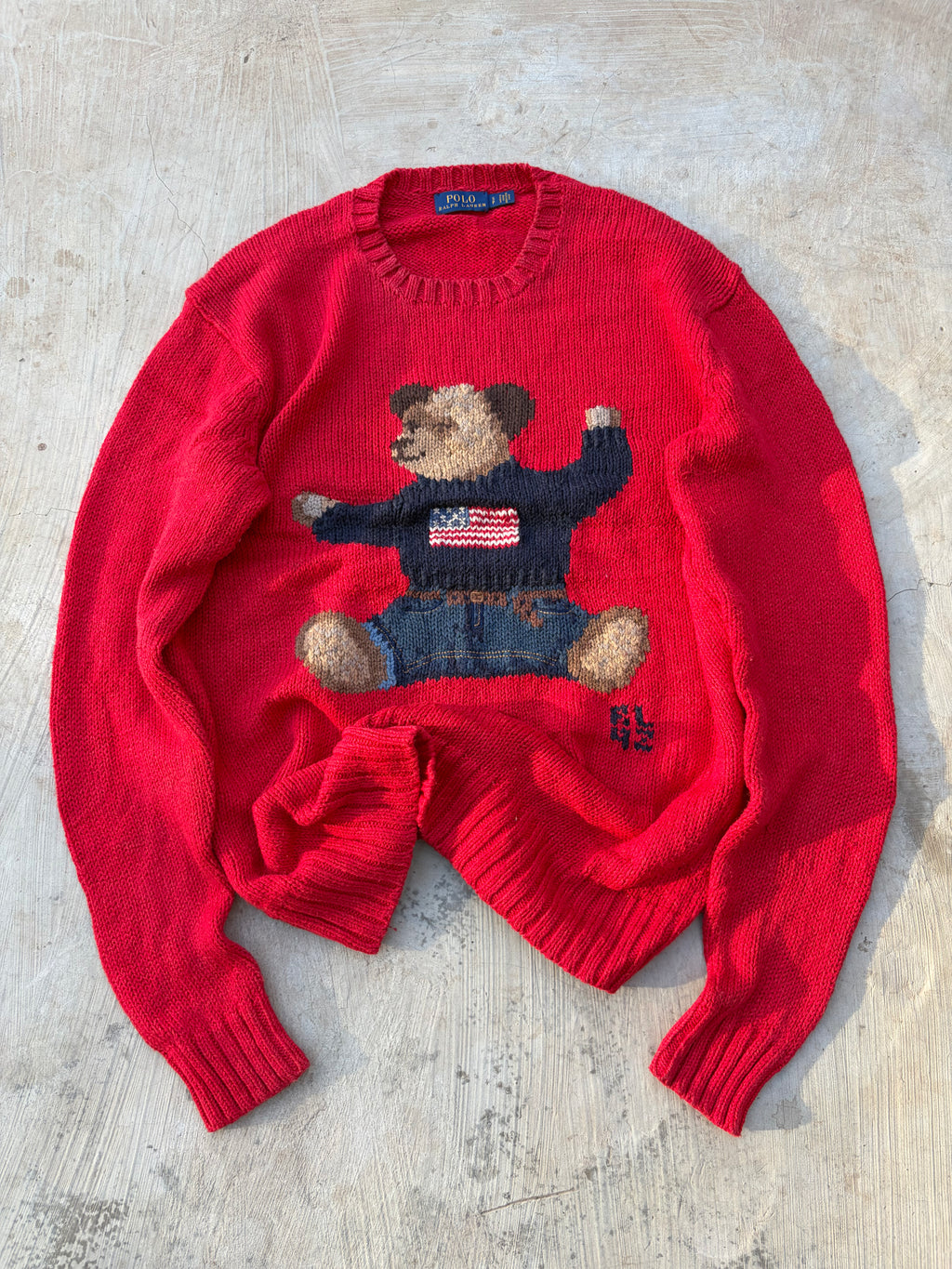 Vintage Polo Ralph Lauren Bear Knit Sweater Red Cotton L