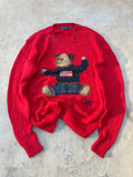 Vintage Polo Ralph Lauren Bear Knit Sweater Red Cotton L