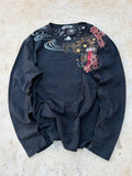 Vintage Big Train Japanese Tiger Graphic Long Sleeve Tee Black Floral Y2K M/L