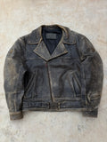 Vintage 90s Sunfaded Leather Biker Jacket XL