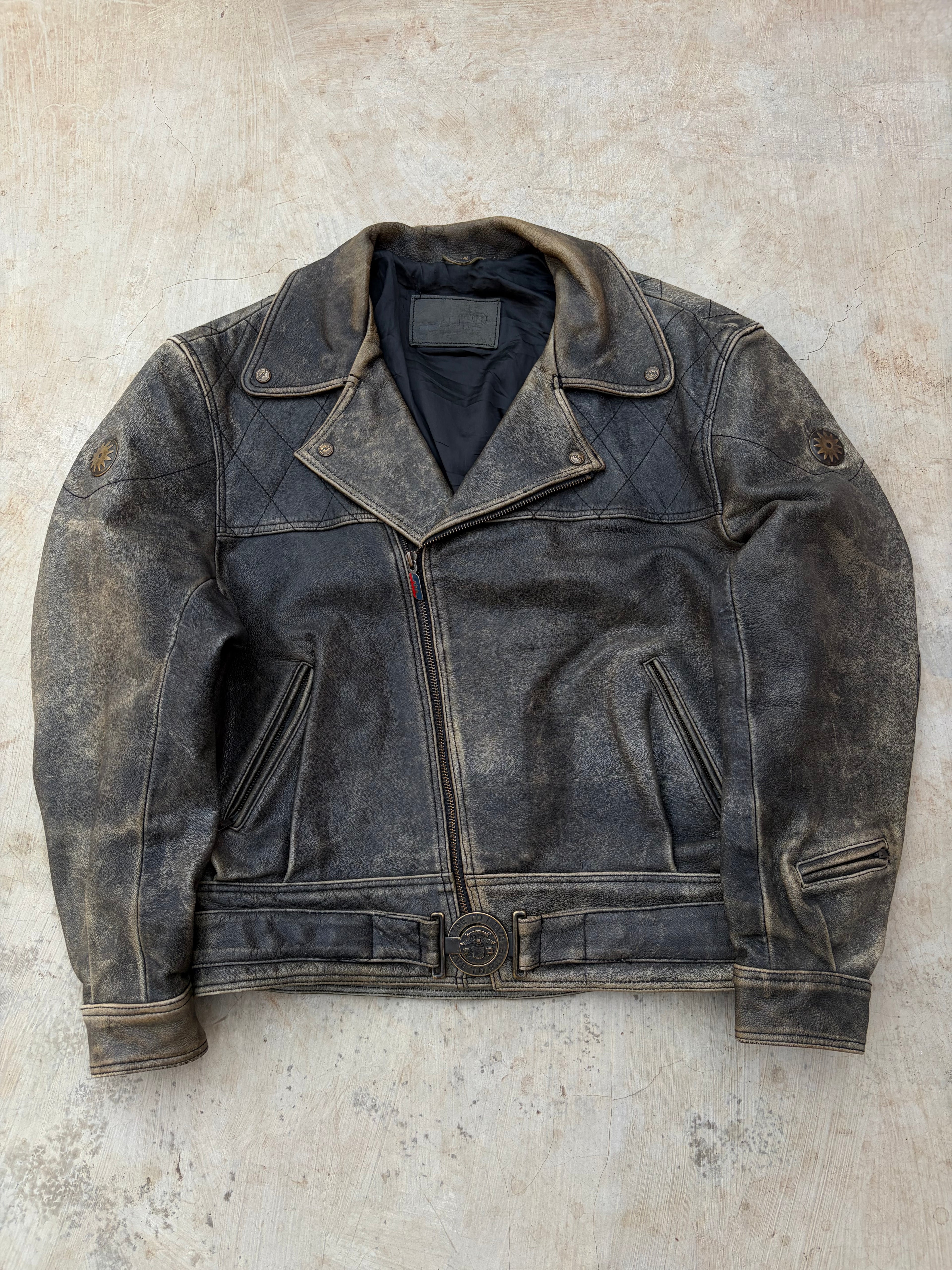 Vintage 90s Sunfaded Leather Biker Jacket XL