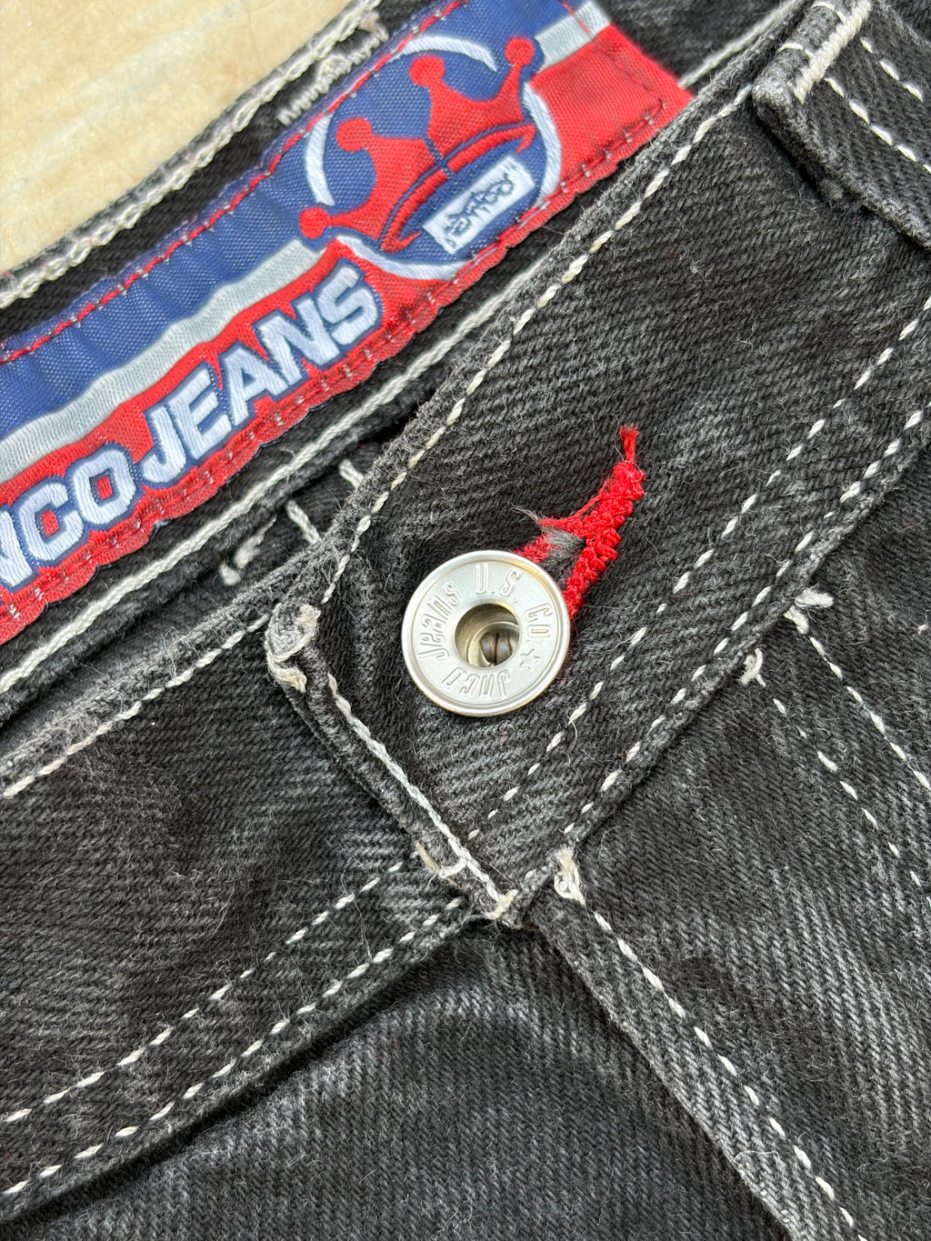JNCO Jeans Vintage Black Denim Flame Logo Wide Leg Baggy Skater Y2k 28