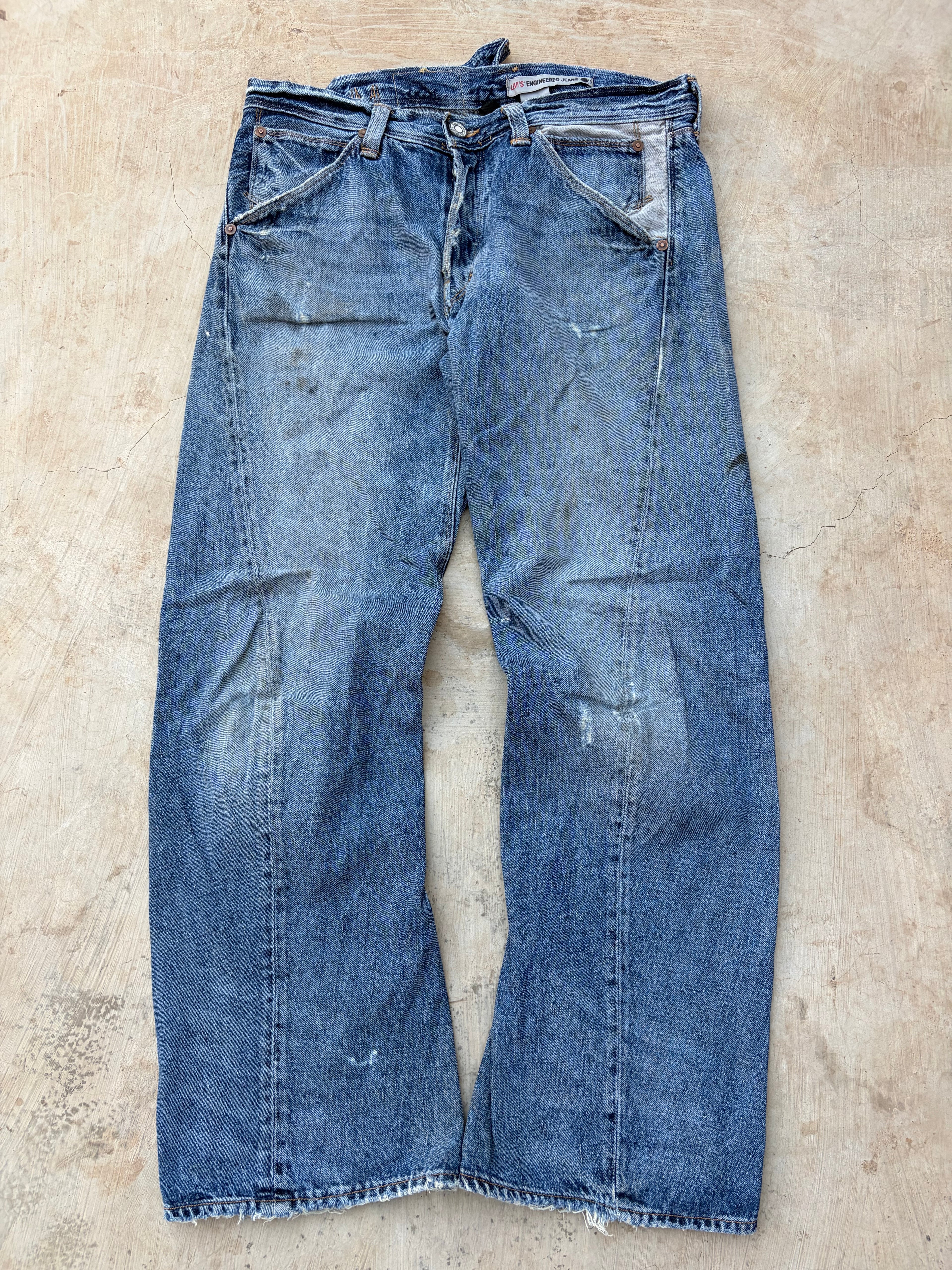 Vintage Levi's Engineered Jeans Buckle Back Distressed Denim Rare 36