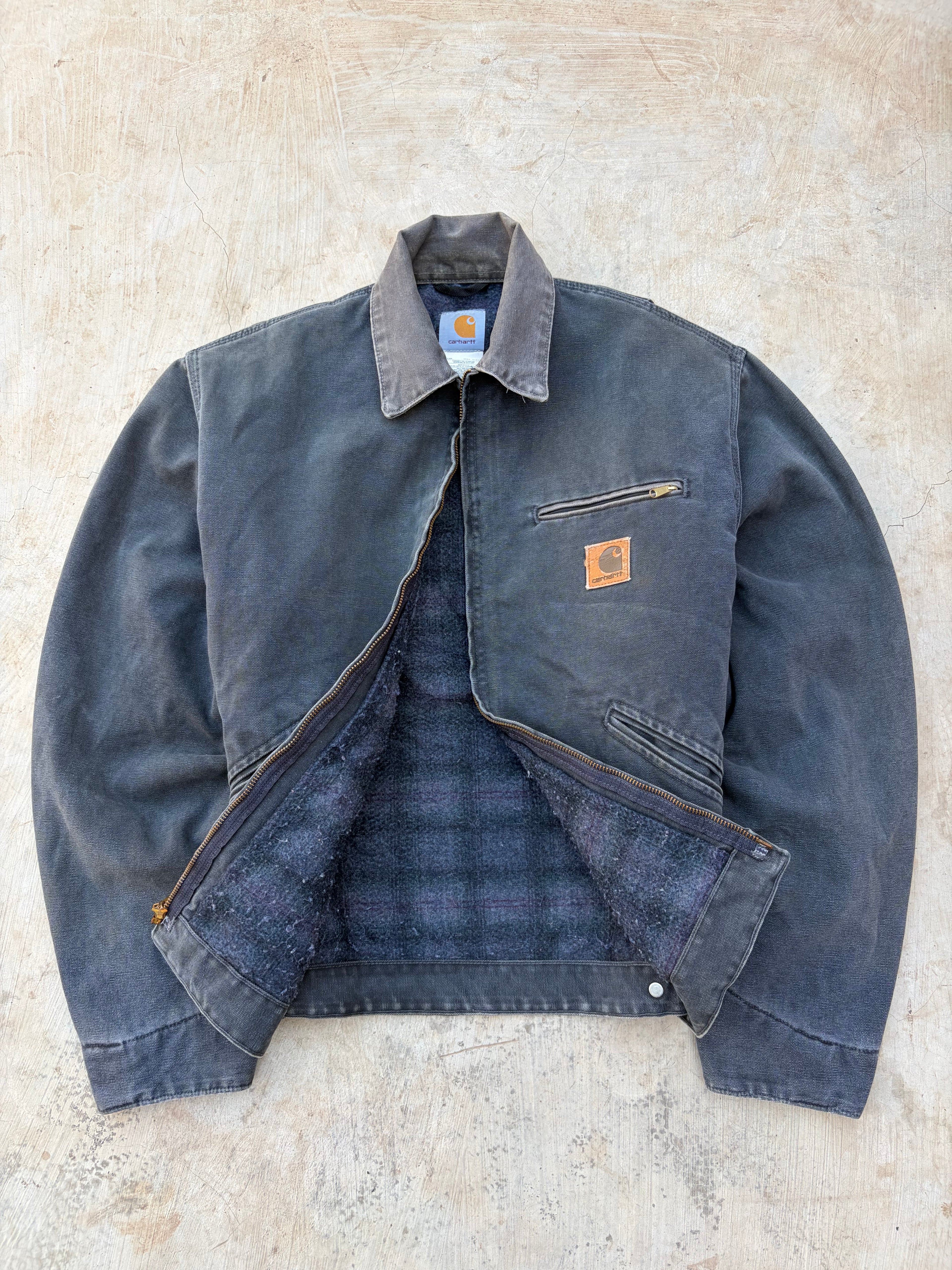 Vintage 90s Carhartt J97 PTL Detroit Jacket Black Fade Tan Collar USA Made Blanket Lined M
