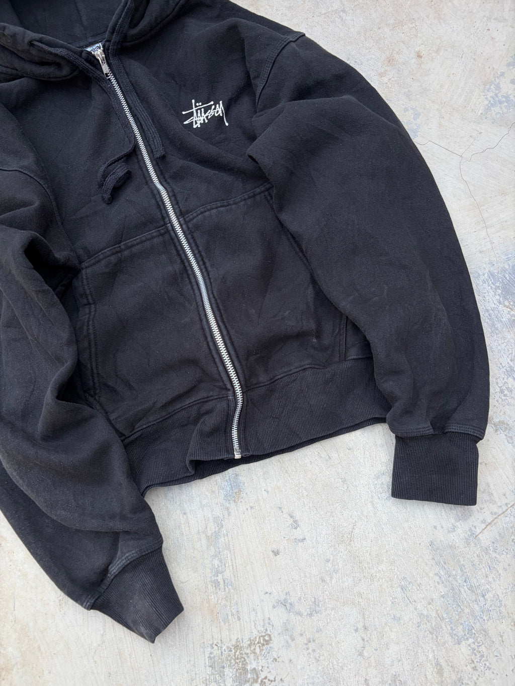 Vintage 00s Stüssy Black Zip-Up Hoodie M